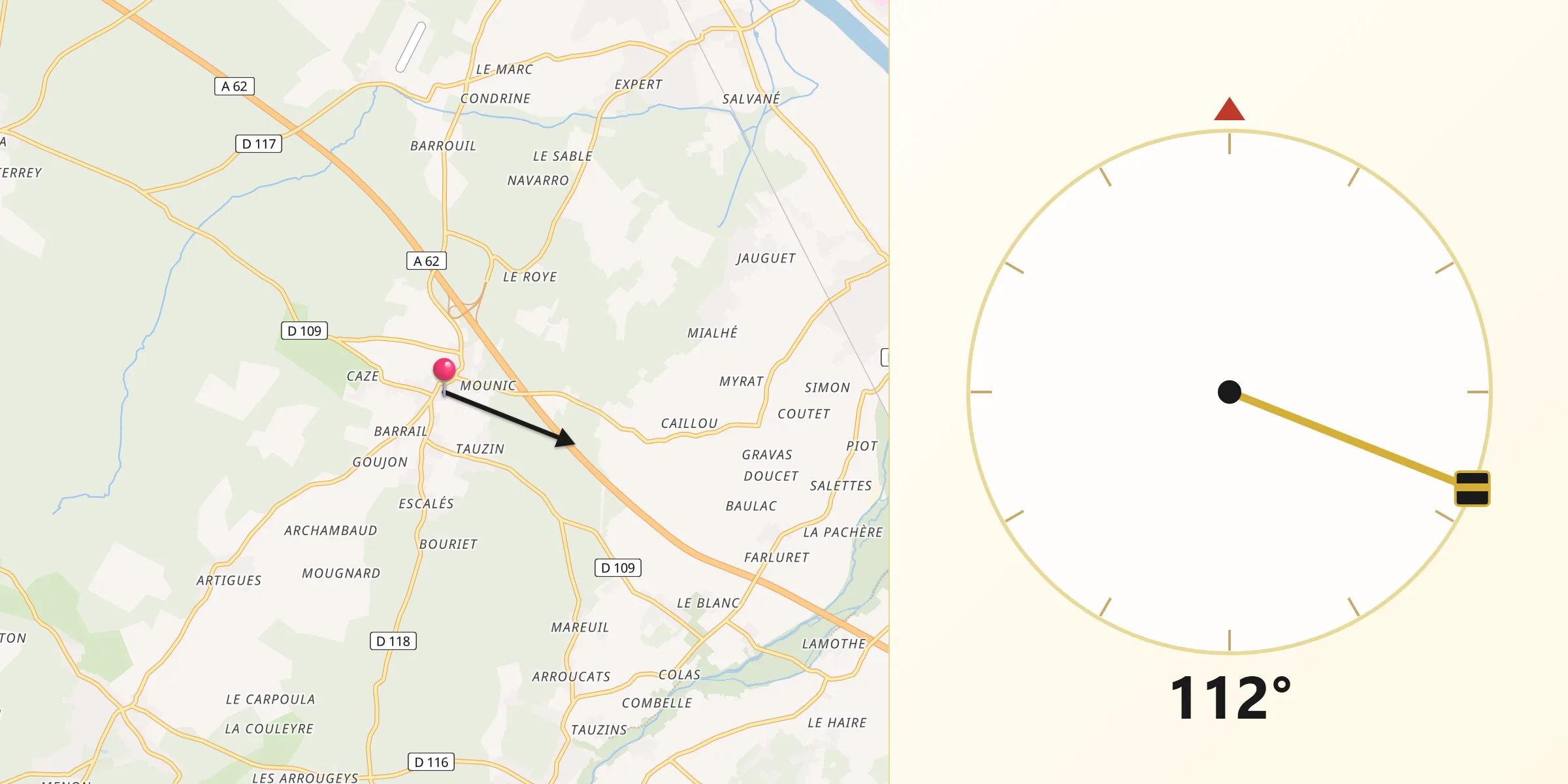 Direction vers la Qibla depuis Illats