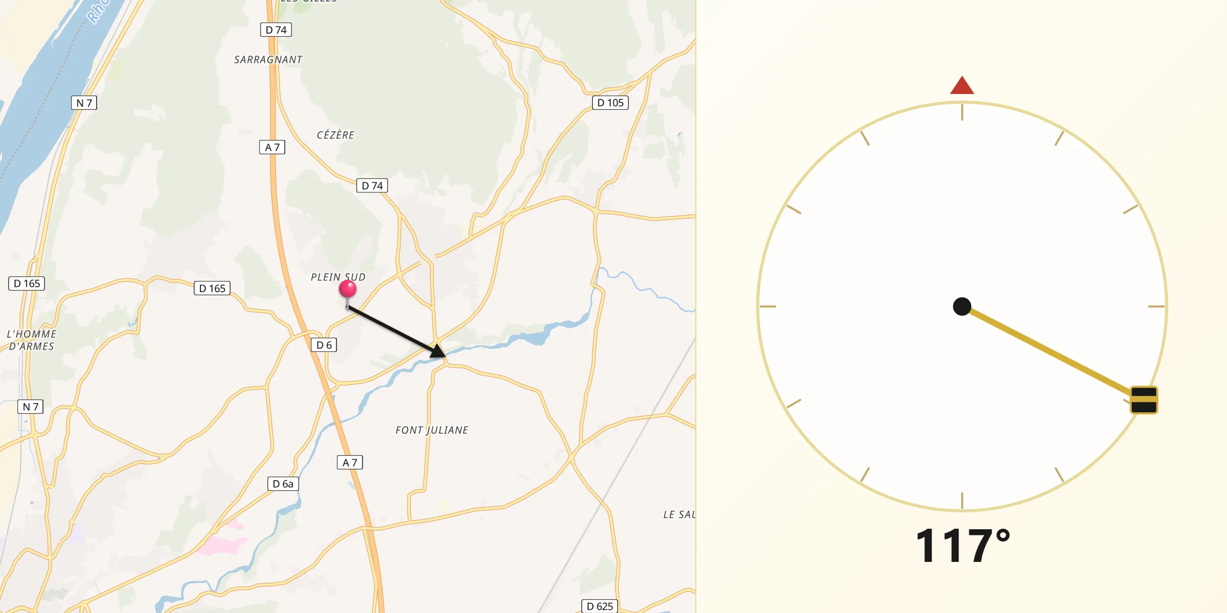 Direction vers la Qibla depuis Saint-Marcel-lès-Sauzet