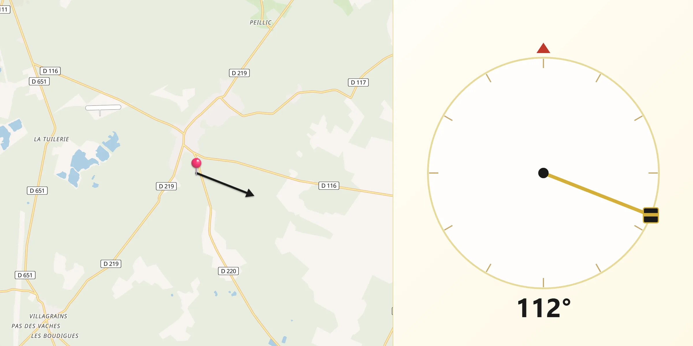 Direction vers la Qibla depuis Cabanac-et-Villagrains