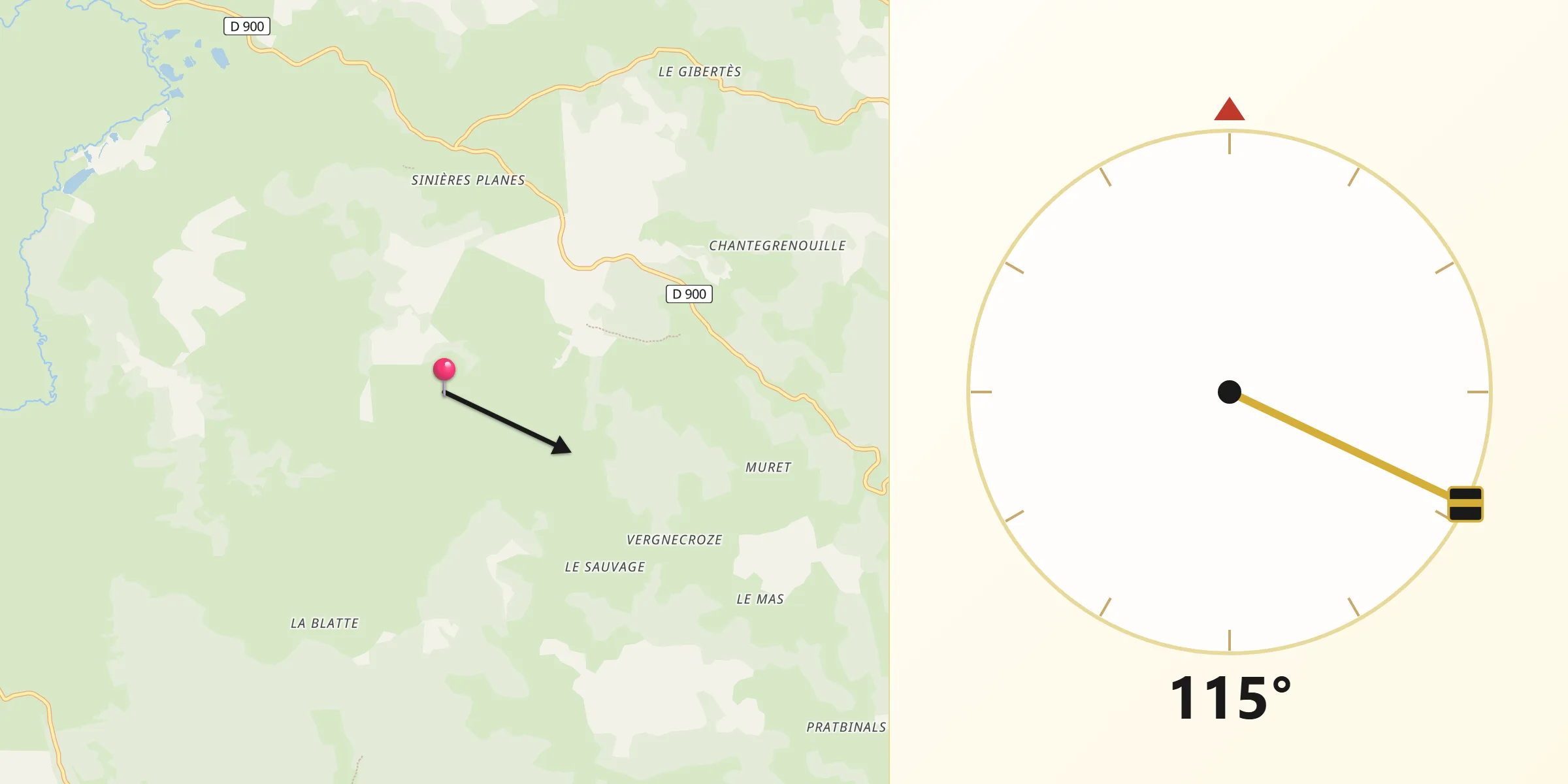 Direction vers la Qibla depuis Saint-Laurent-de-Muret