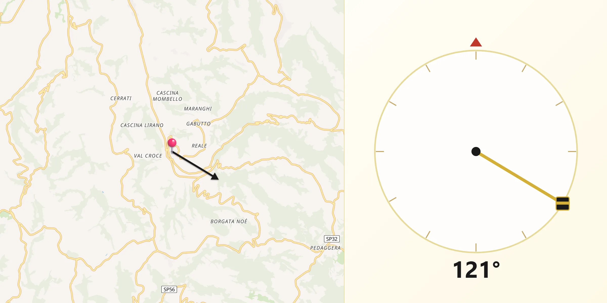 Direzione della Qibla da Sinio