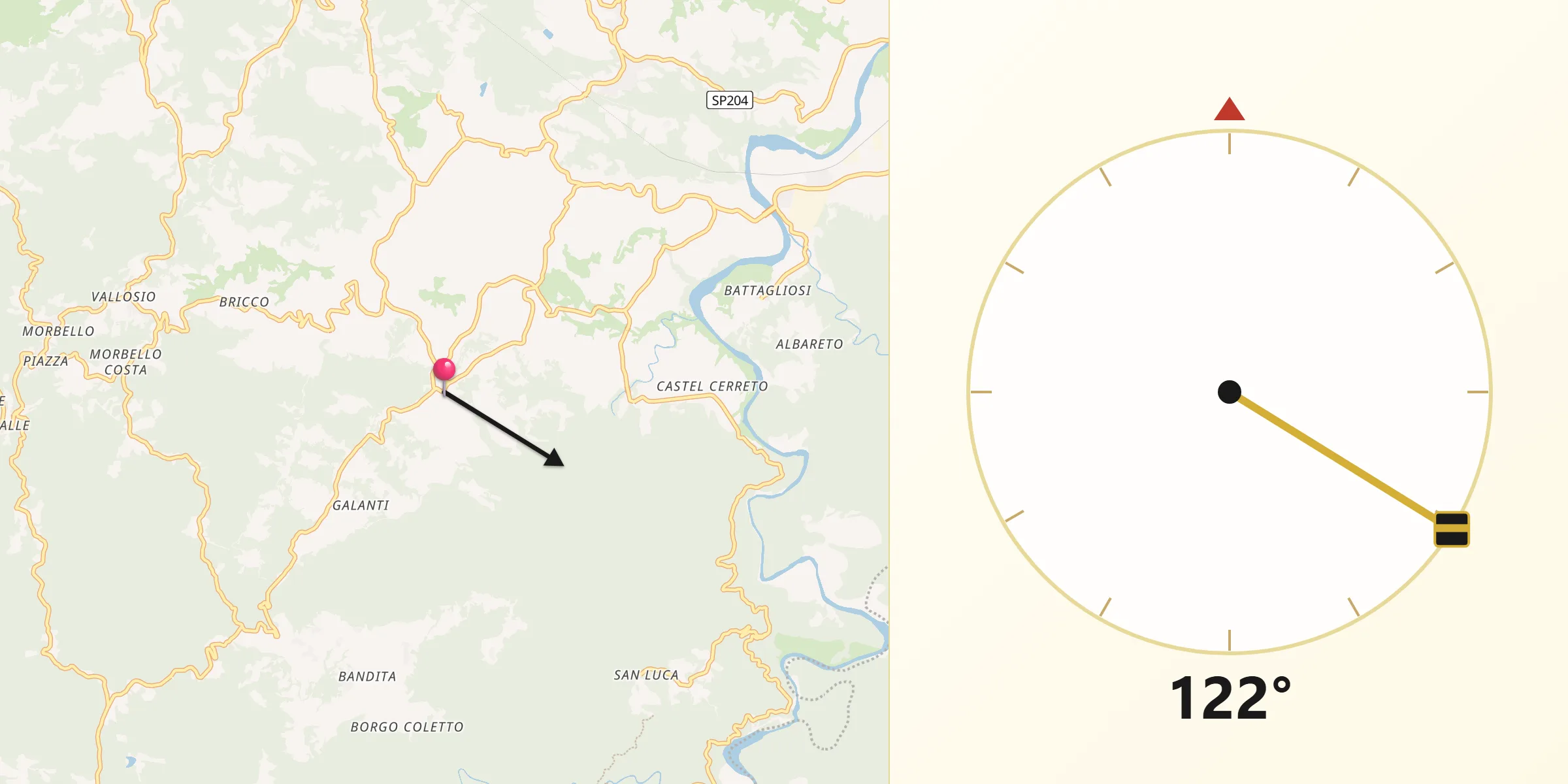 Direzione della Qibla da Cassinelle-Concentrico