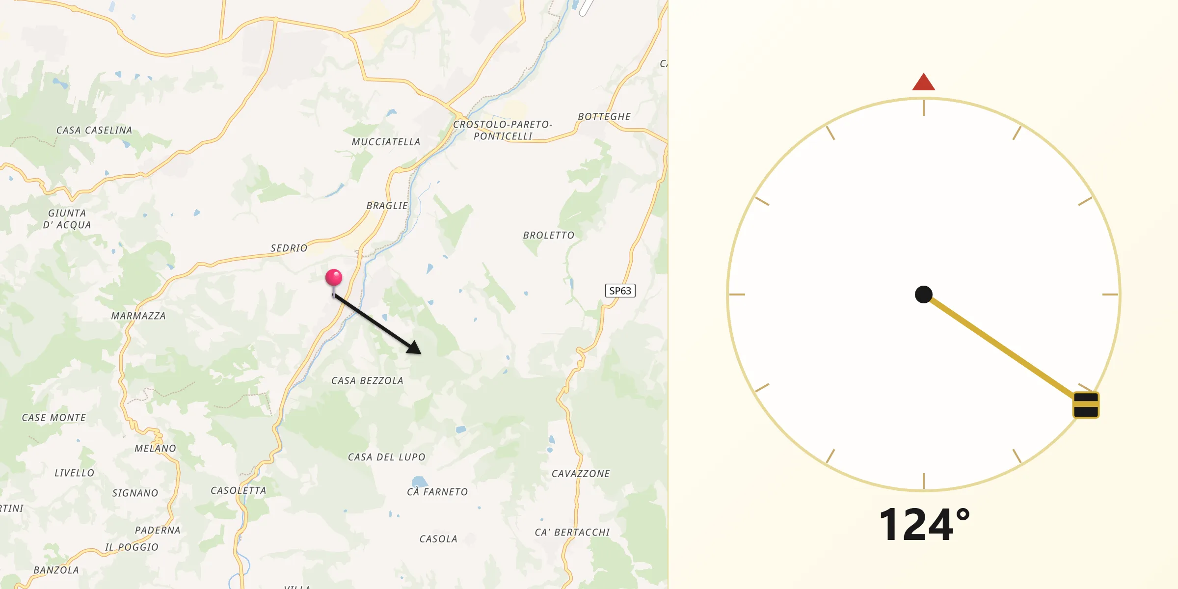 Direzione della Qibla da Vezzano sul Crostolo