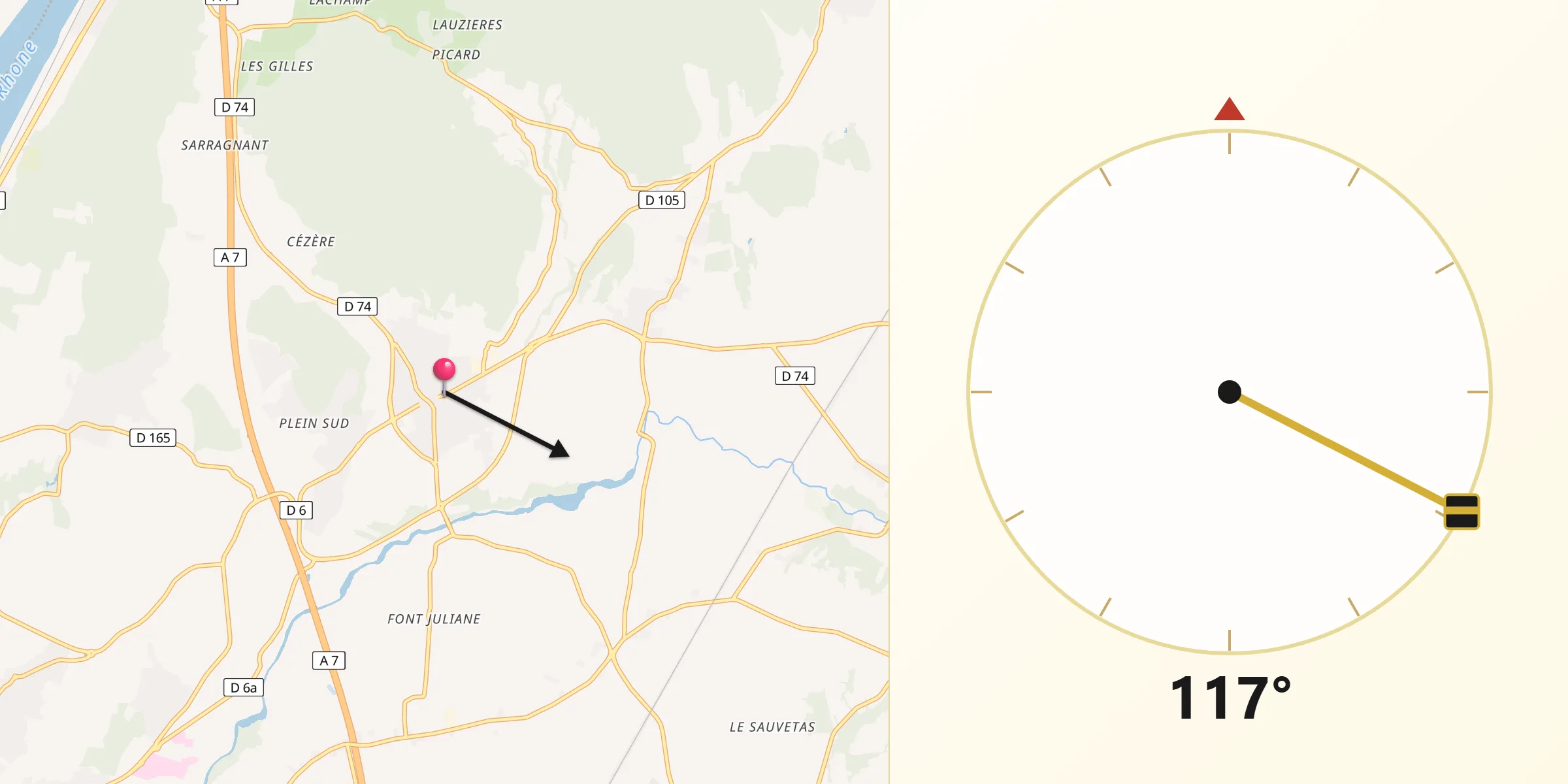 Direction vers la Qibla depuis Sauzet