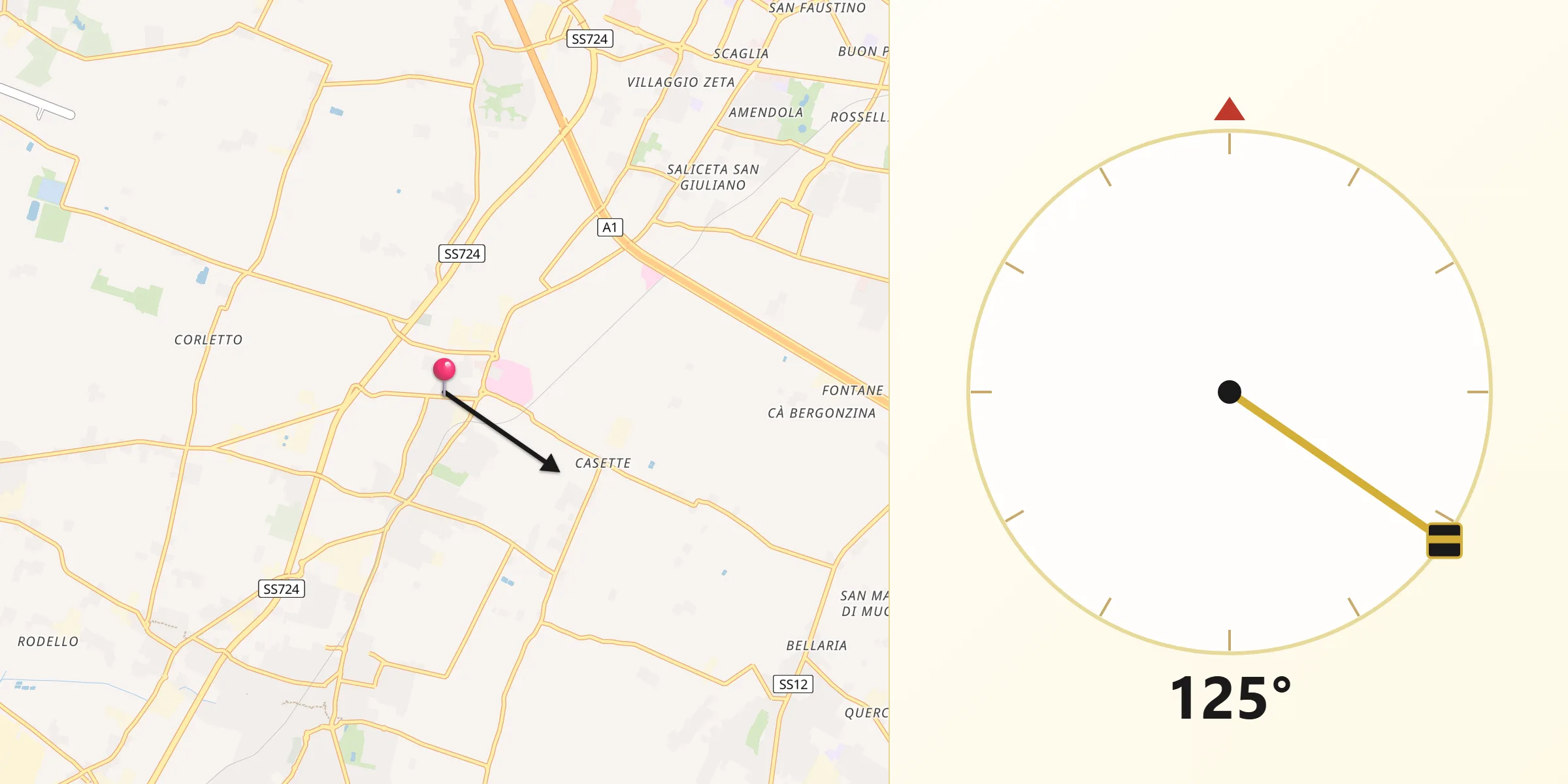 Direzione della Qibla da Baggiovara