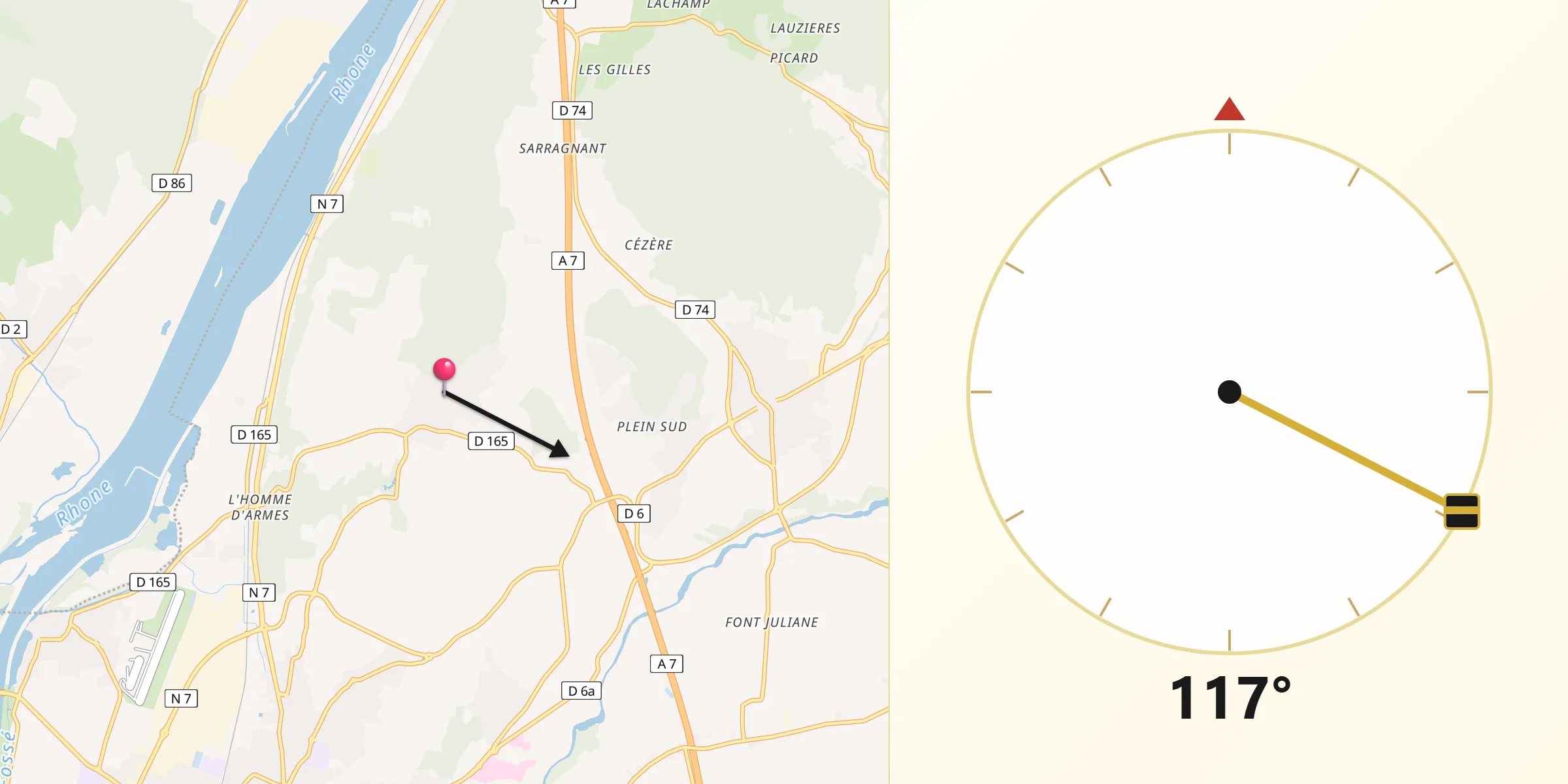 Direction vers la Qibla depuis Savasse