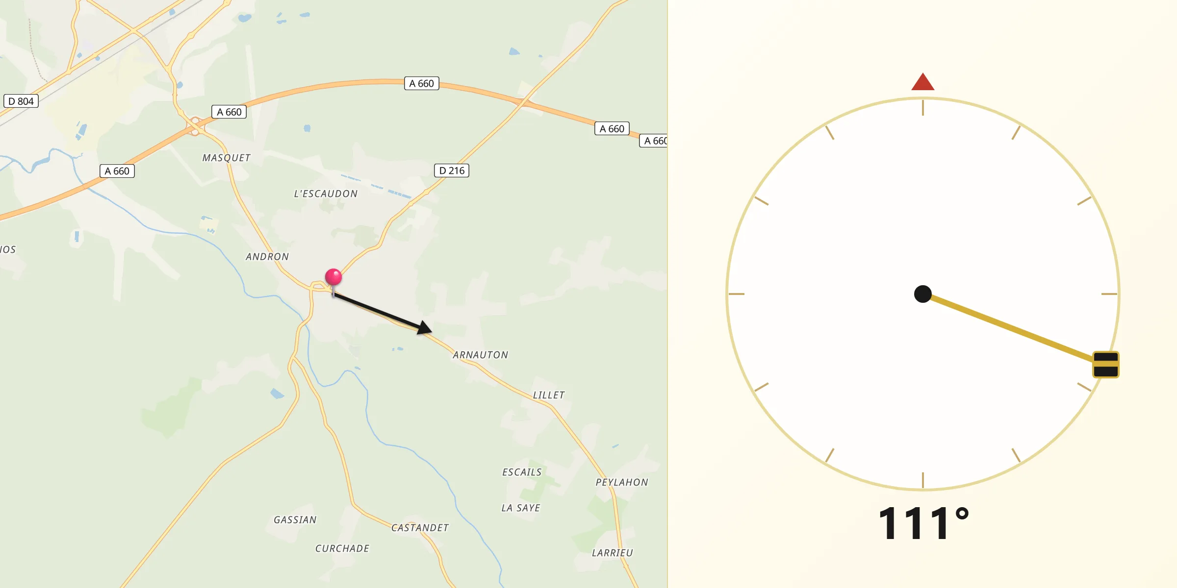 Direction vers la Qibla depuis Mios