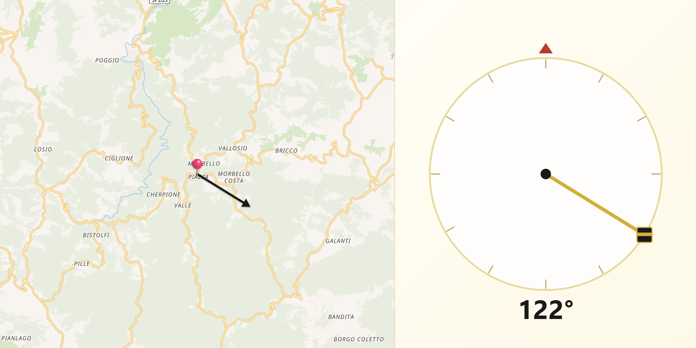 Direzione della Qibla da Morbello