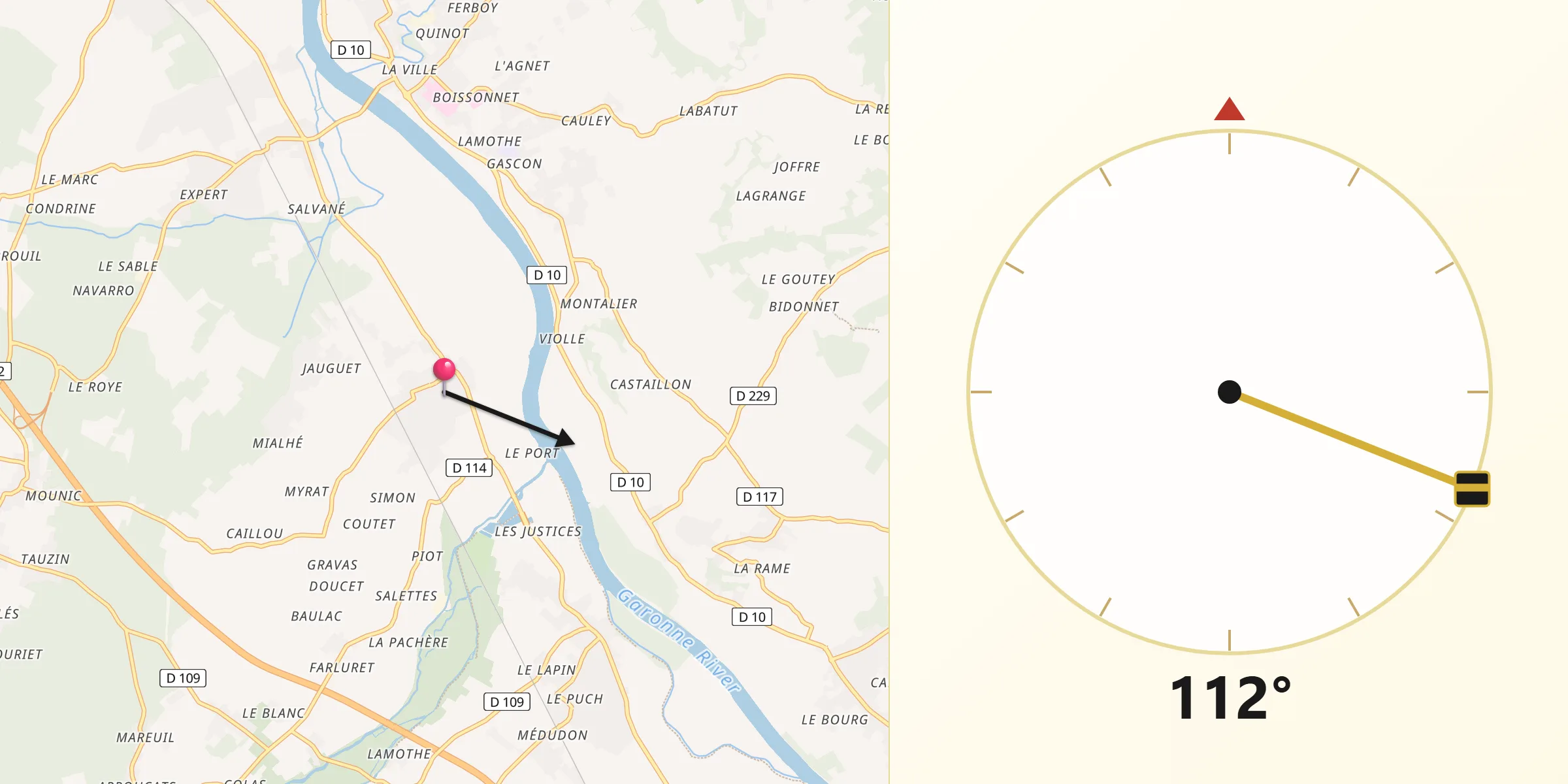 Direction vers la Qibla depuis Barsac