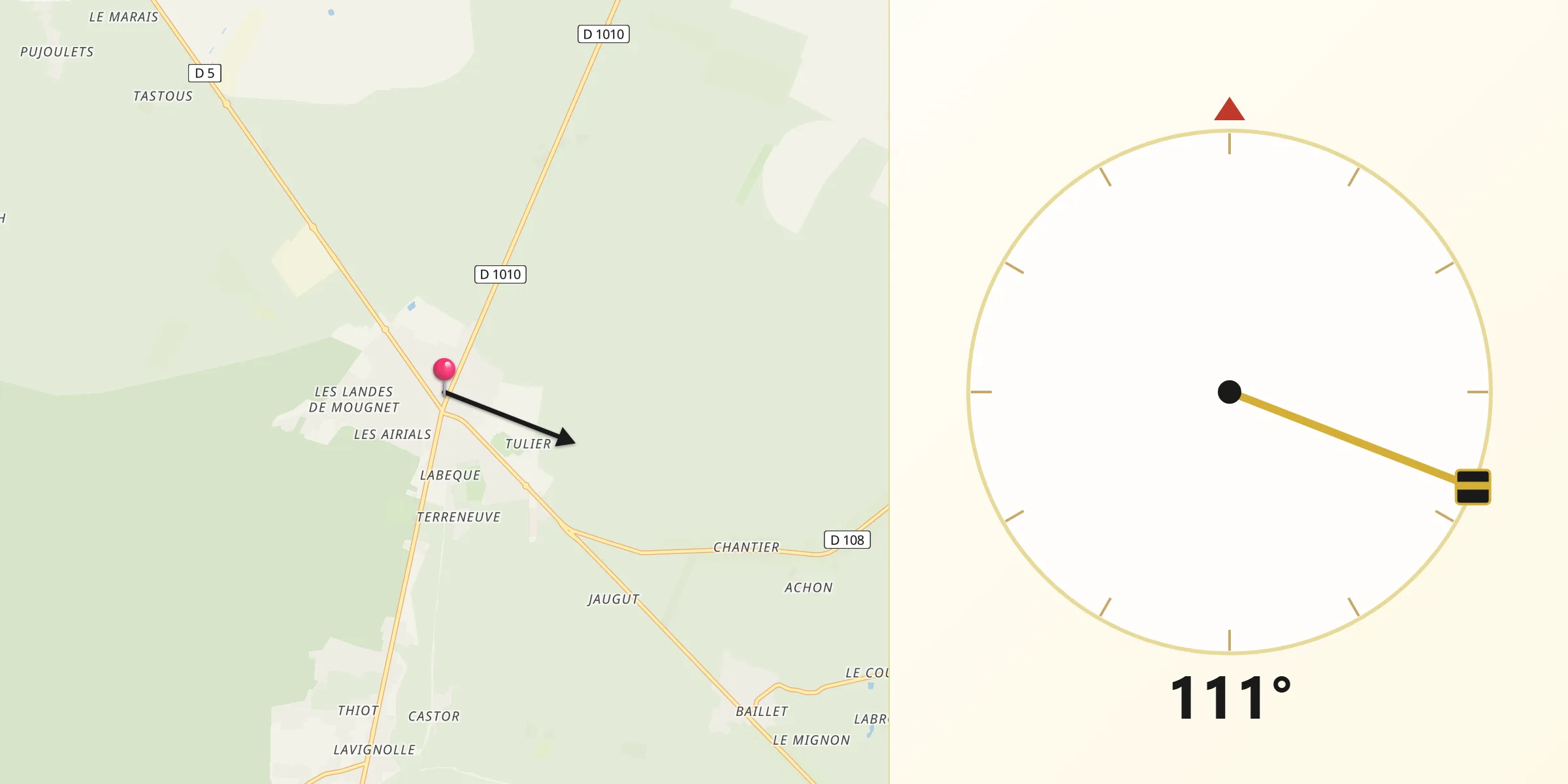Direction vers la Qibla depuis Le Barp