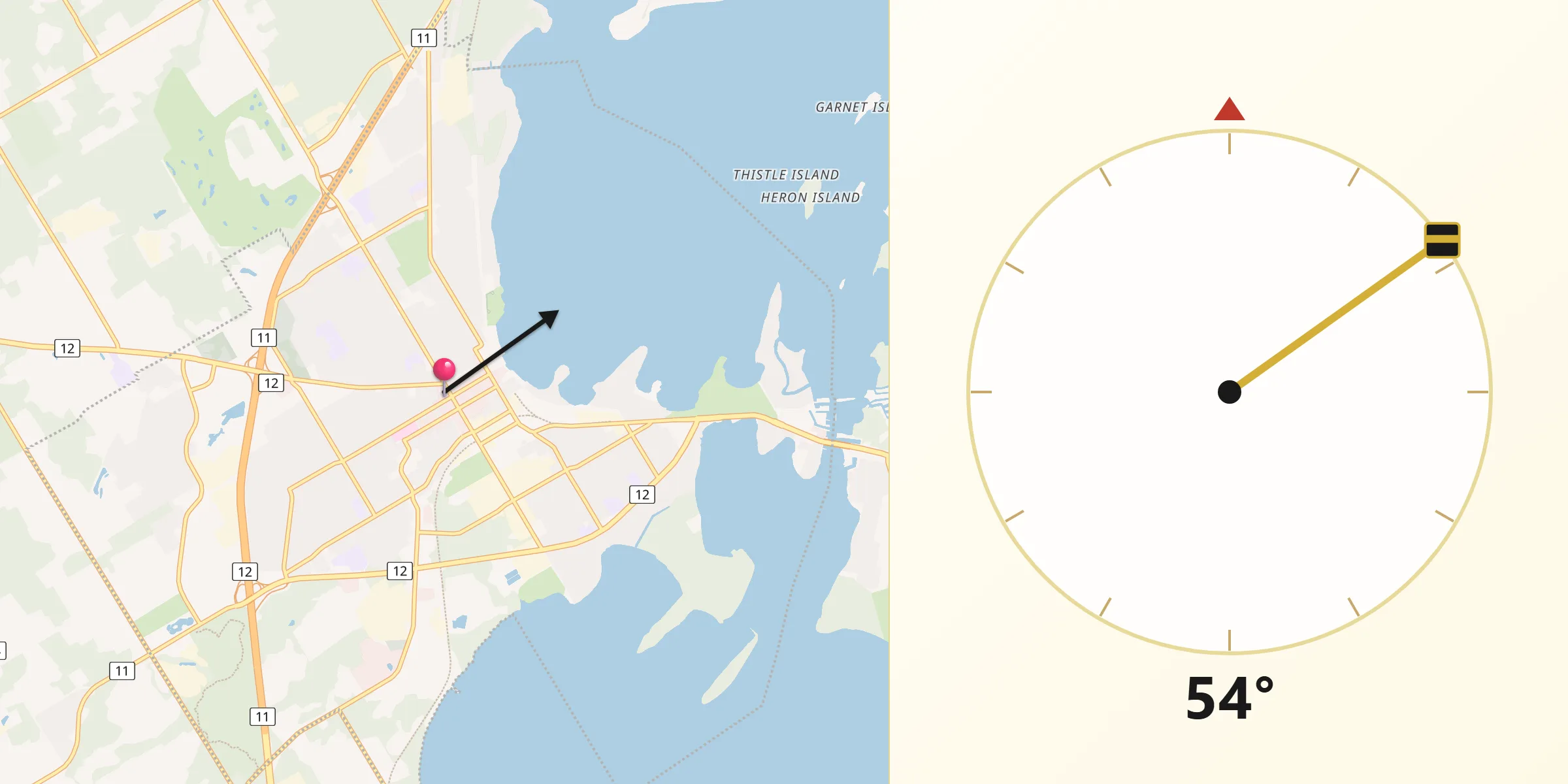 Qibla Direction from Orillia
