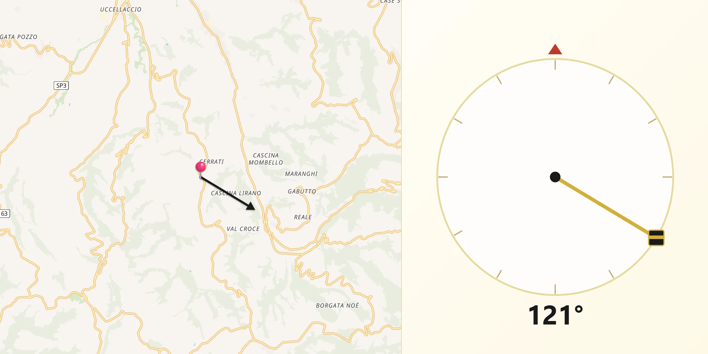 Direzione della Qibla da Serralunga d'Alba
