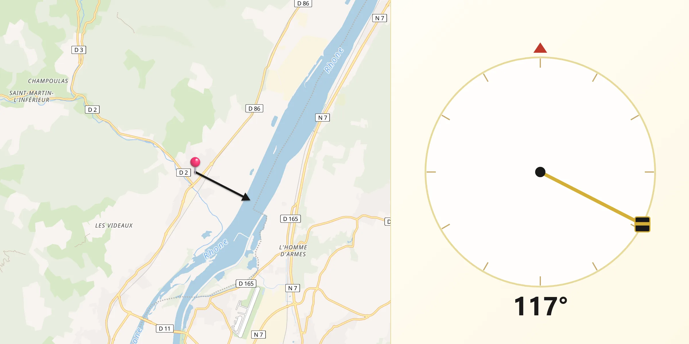 Direction vers la Qibla depuis Meysse