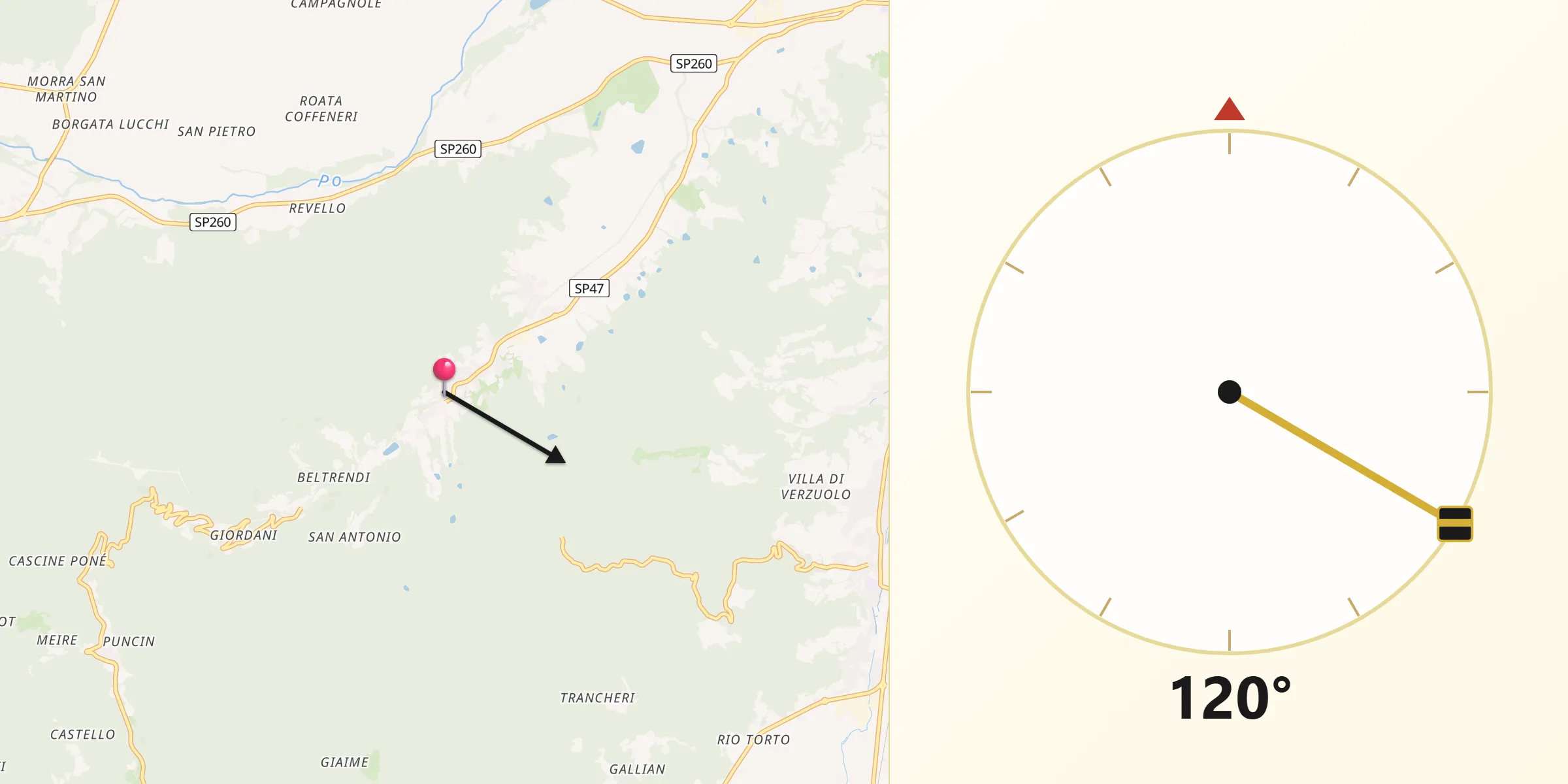 Direzione della Qibla da Pagno