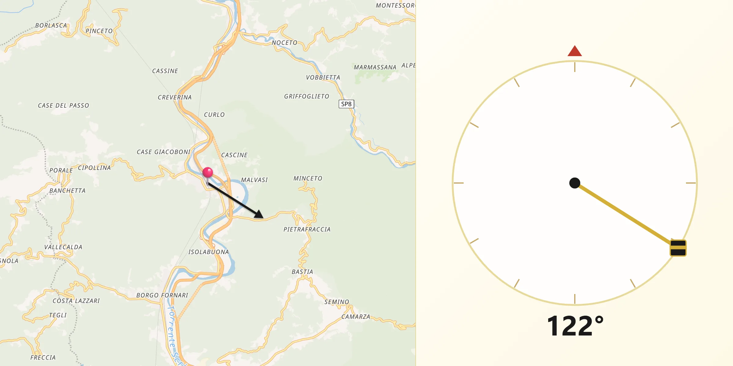 Direzione della Qibla da Ronco Scrivia