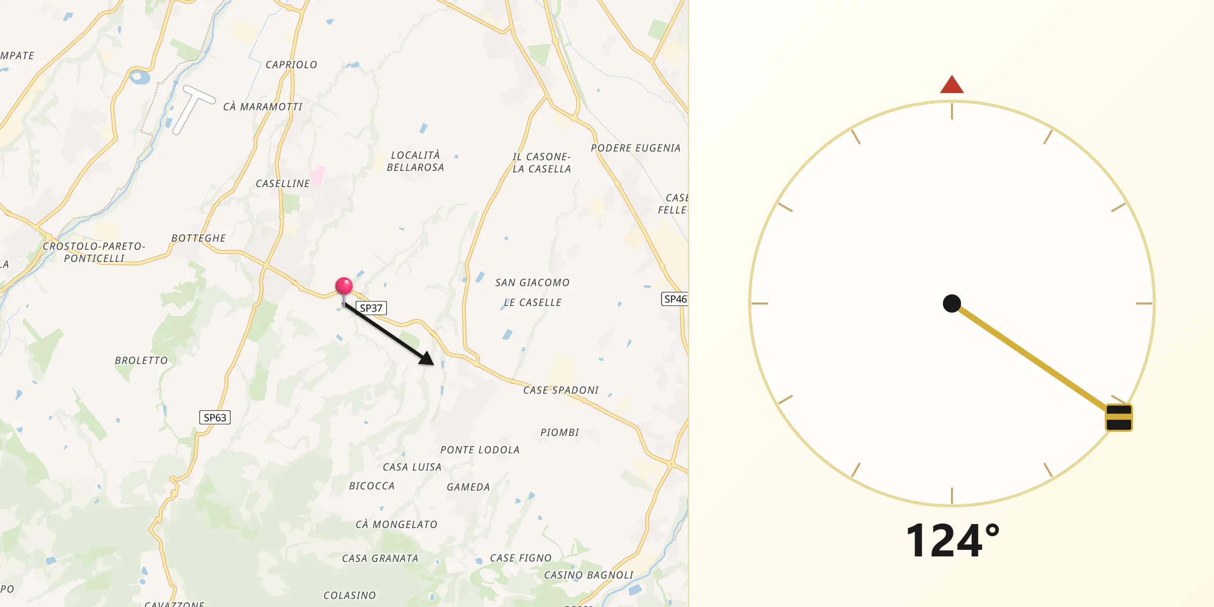 Direzione della Qibla da Provincia di Reggio Emilia