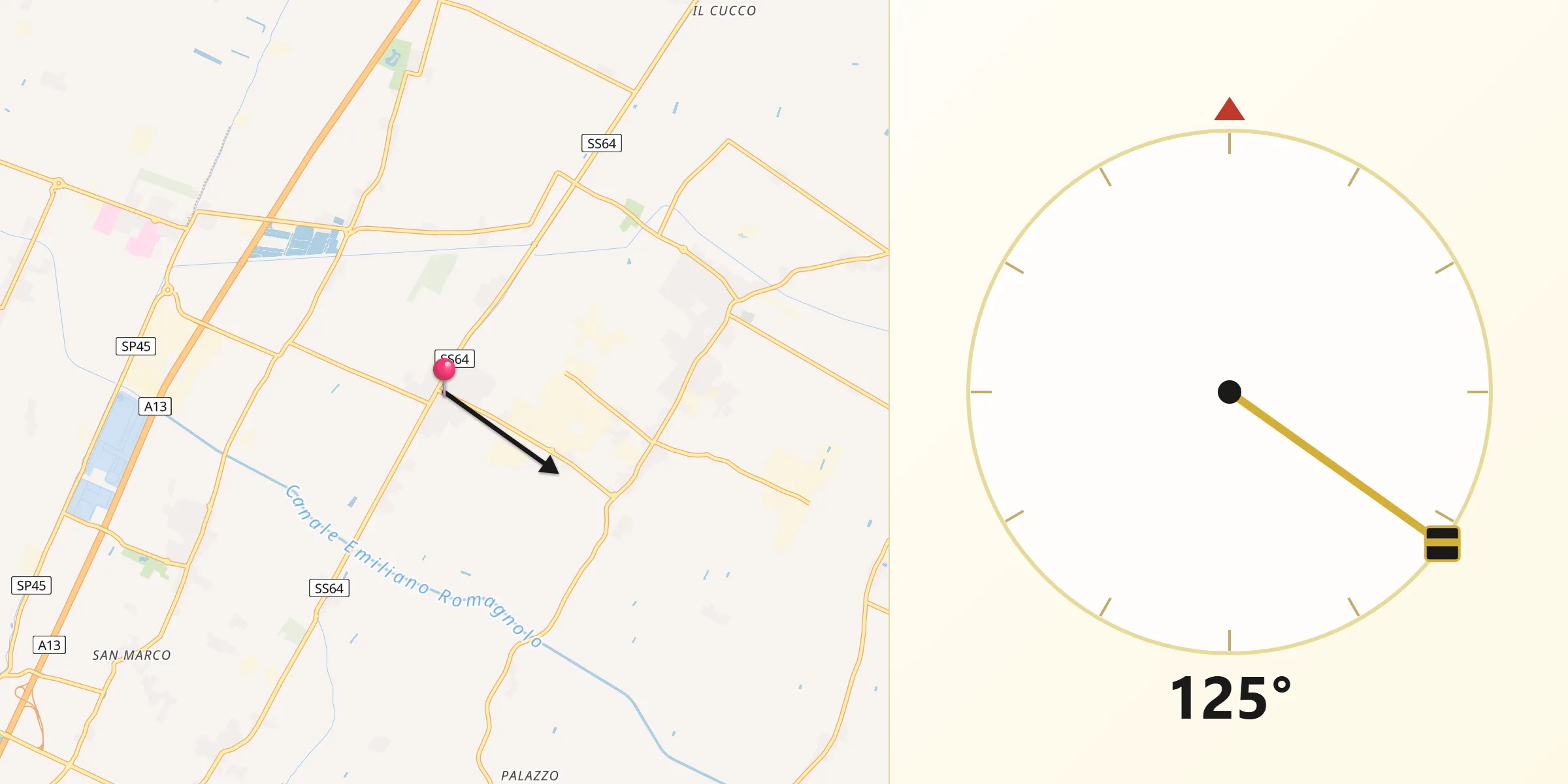 Direzione della Qibla da Cà Dè Fabbri