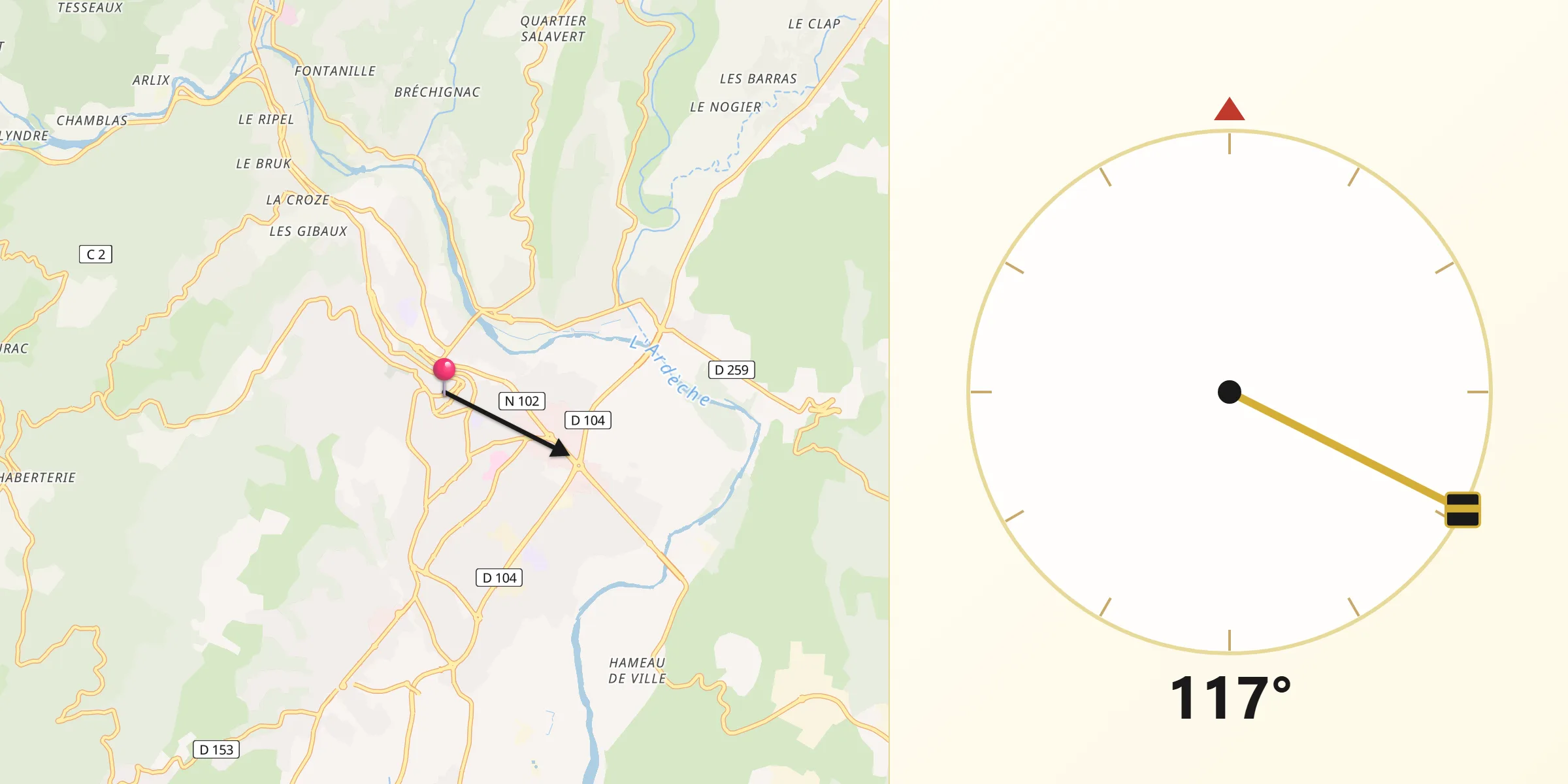 Direction vers la Qibla depuis Aubenas