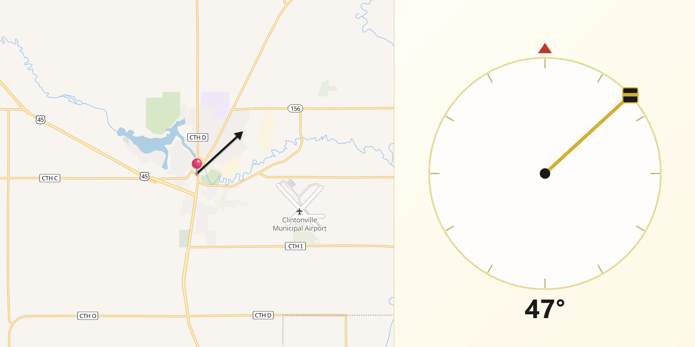 Qibla Direction from Clintonville