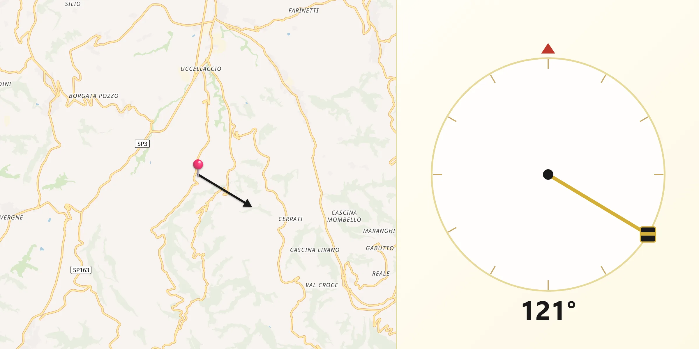 Direzione della Qibla da Castiglione Falletto