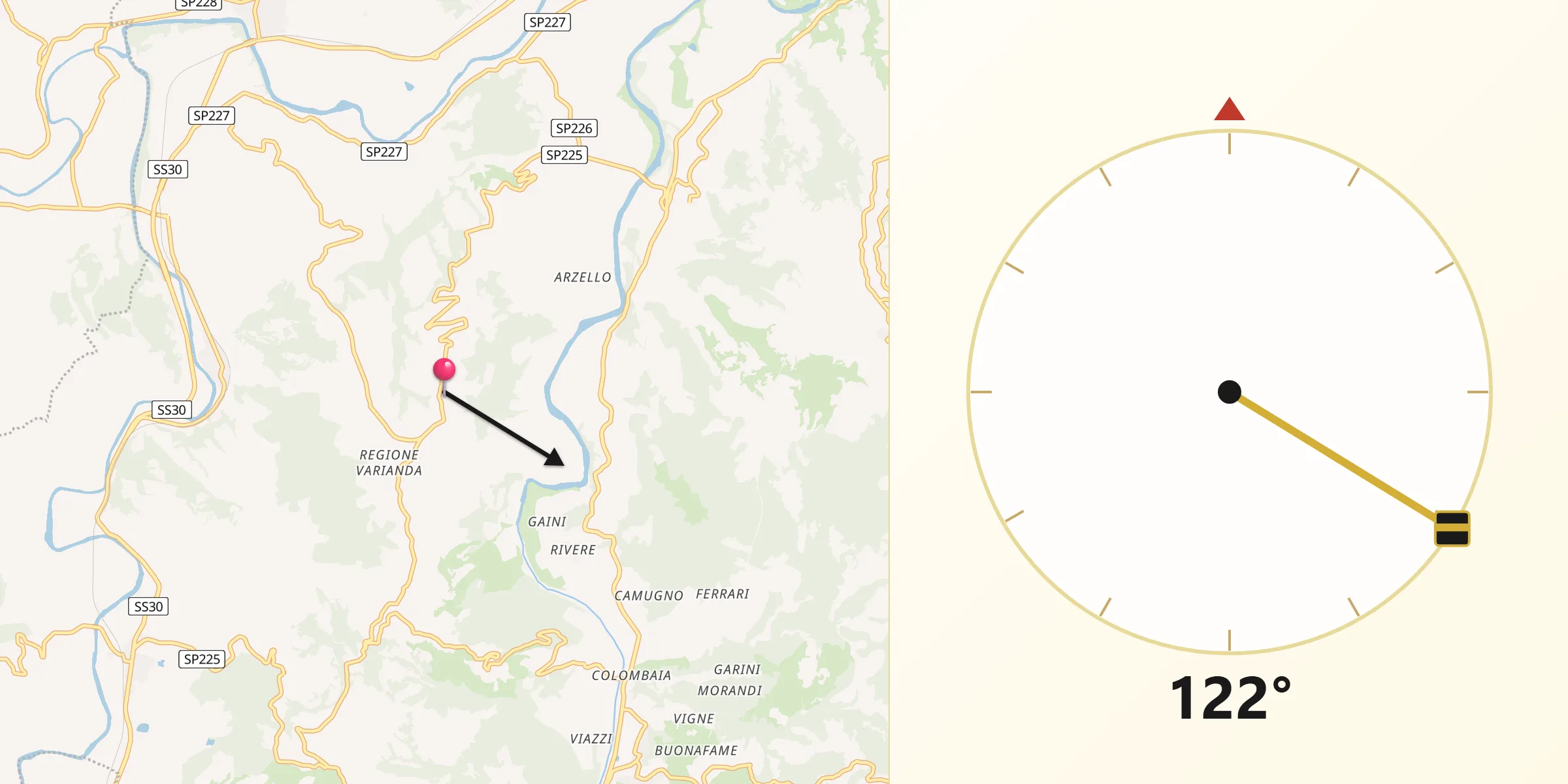Direzione della Qibla da Castelletto d'Erro