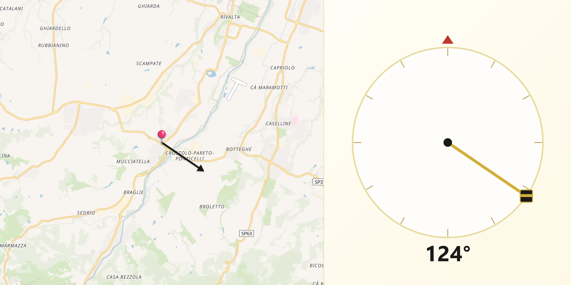 Direzione della Qibla da Puianello