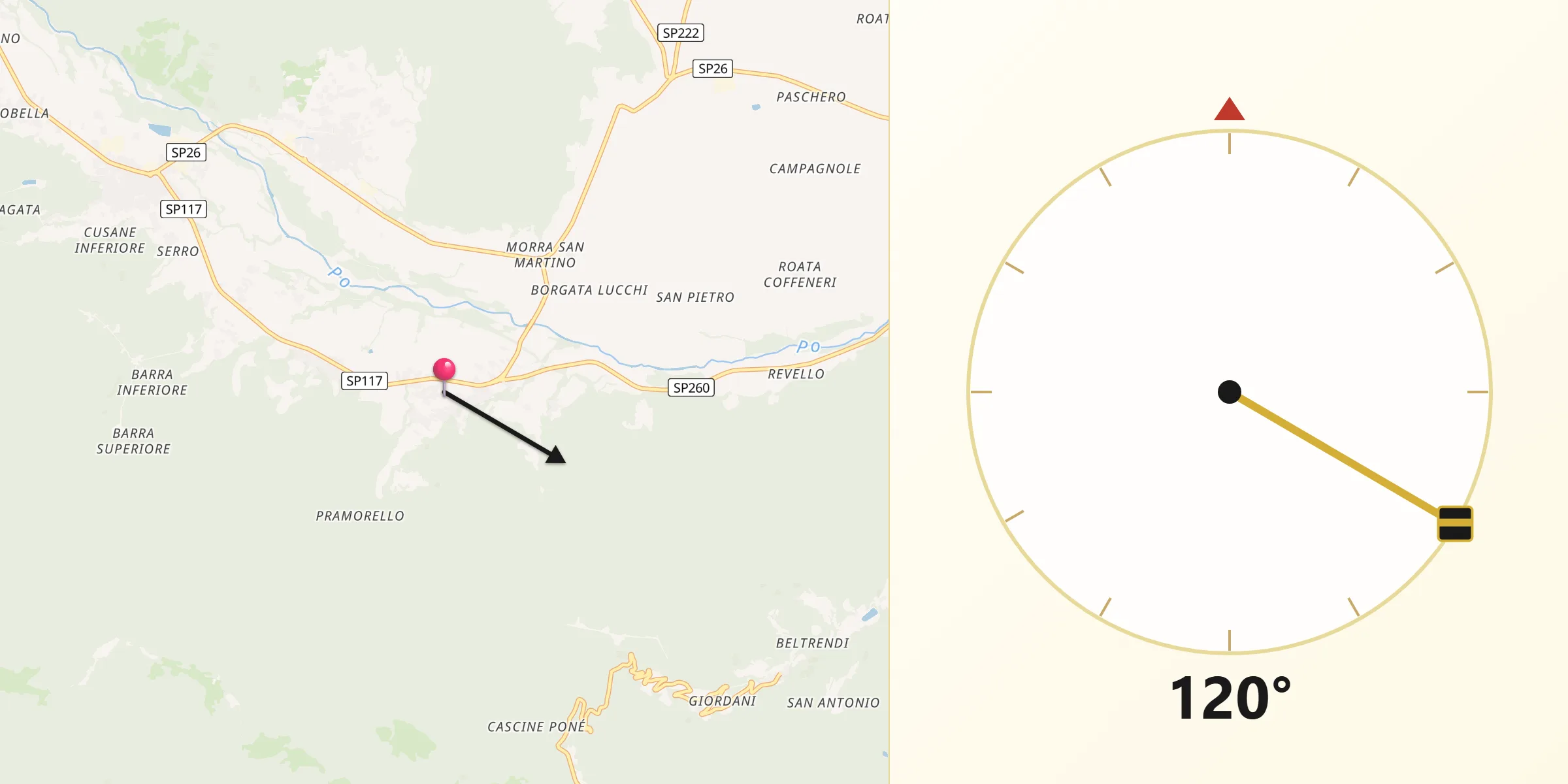 Direzione della Qibla da Martiniana Po