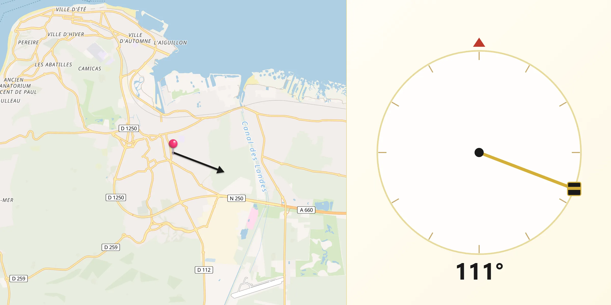 Direction vers la Qibla depuis La Teste-de-Buch