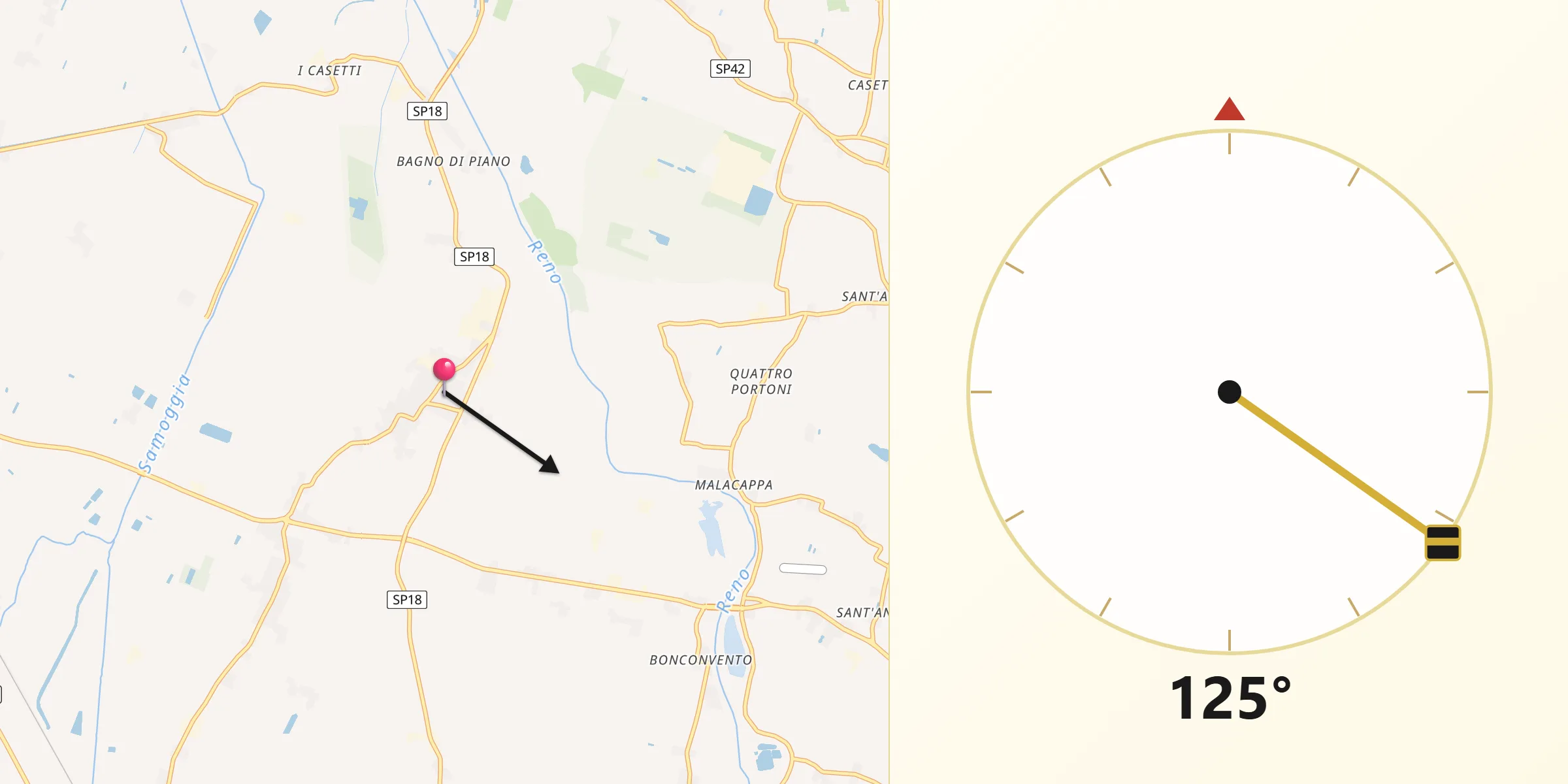 Direzione della Qibla da Padulle