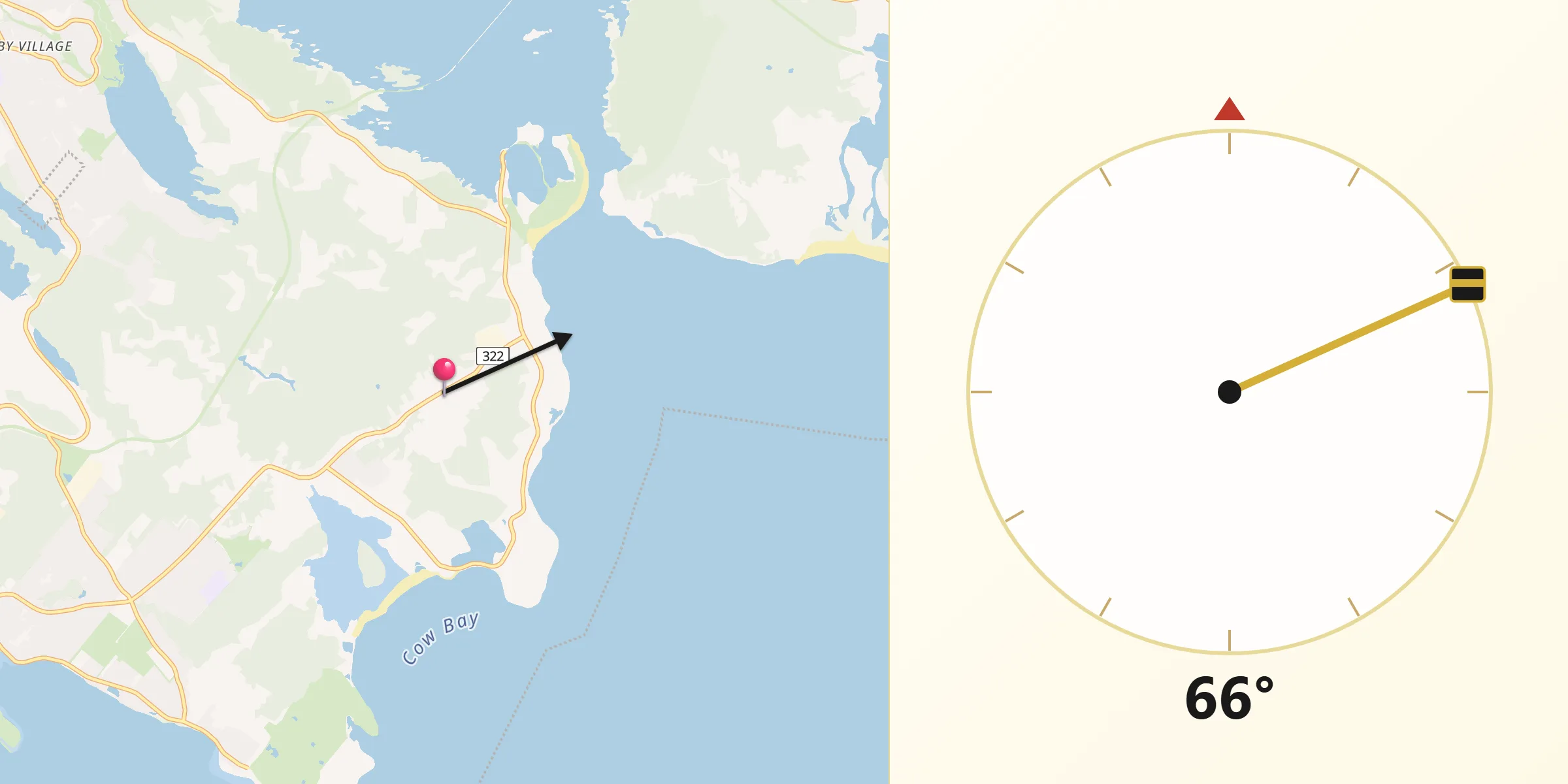 Qibla Direction from Cow Bay