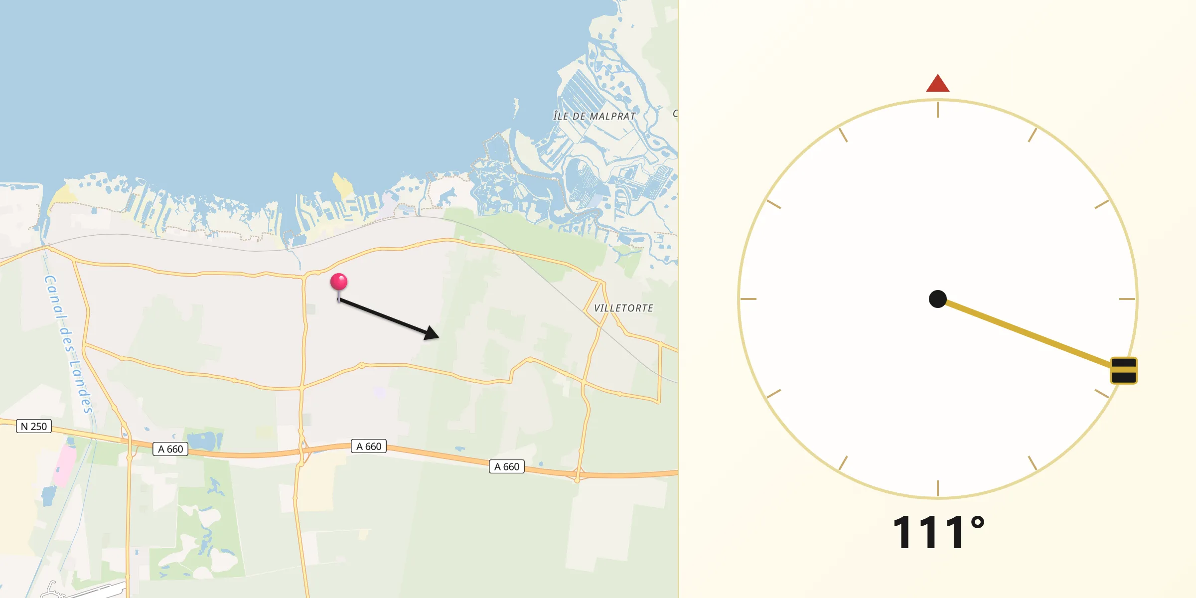 Direction vers la Qibla depuis Gujan-Mestras
