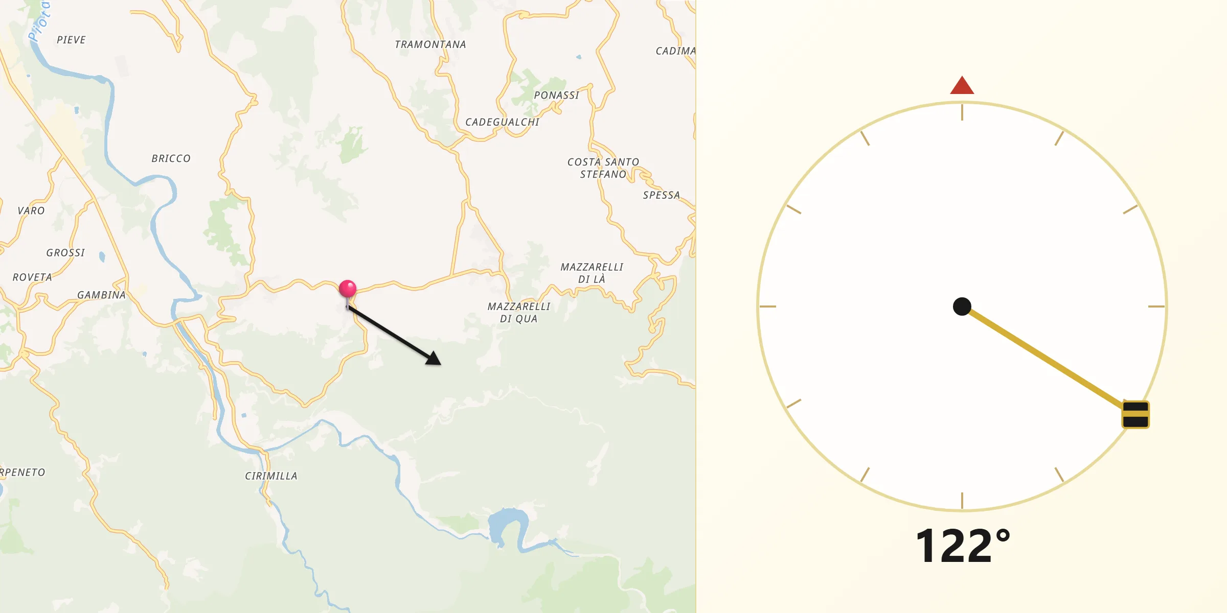 Direzione della Qibla da Casaleggio Boiro