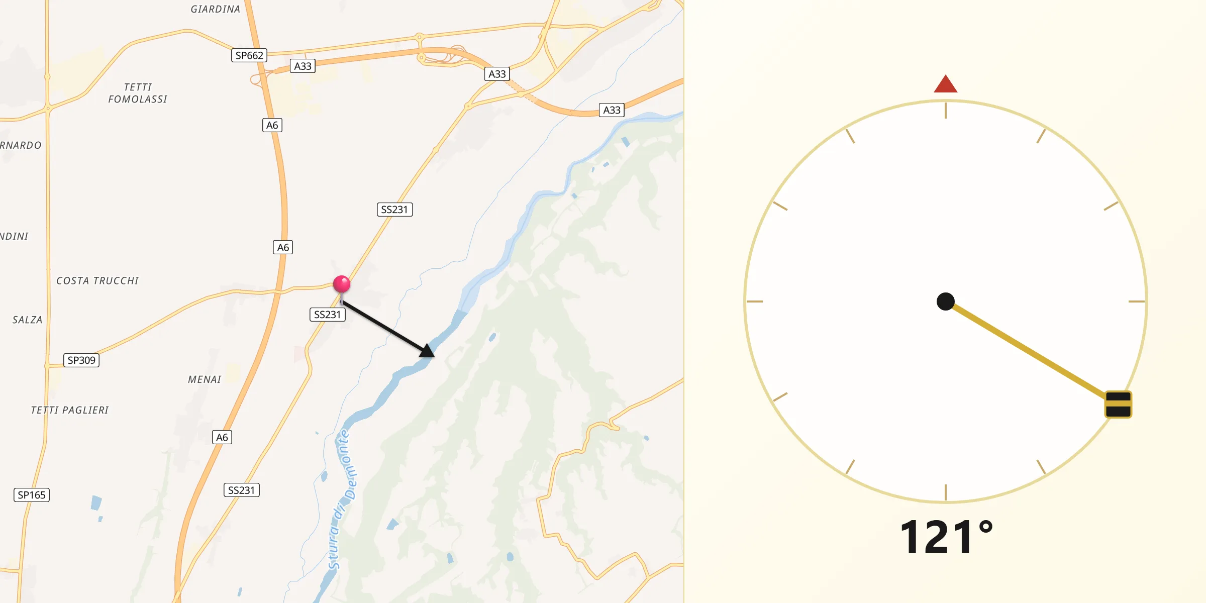 Direzione della Qibla da Cervere