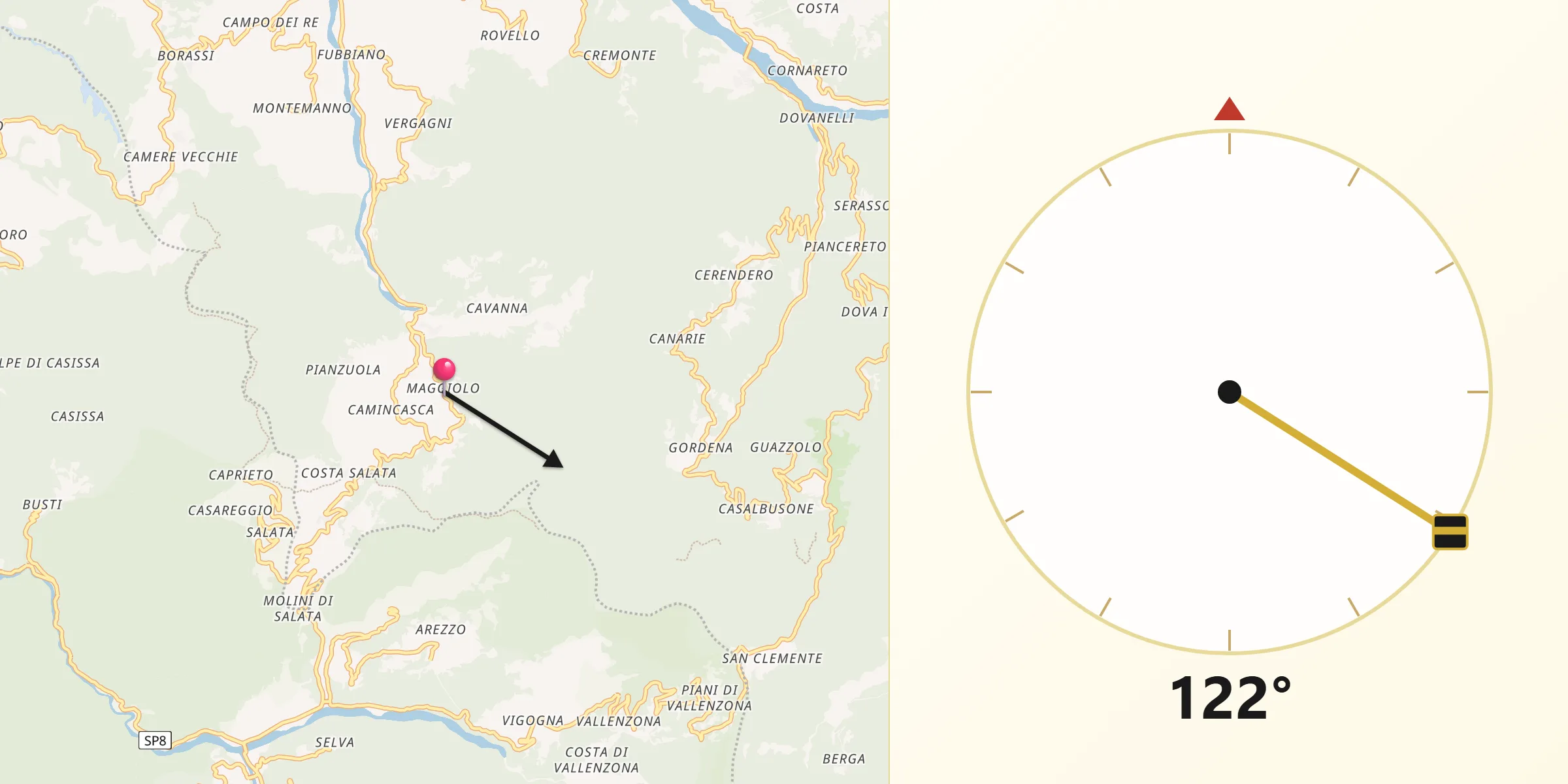Direzione della Qibla da Mongiardino Ligure