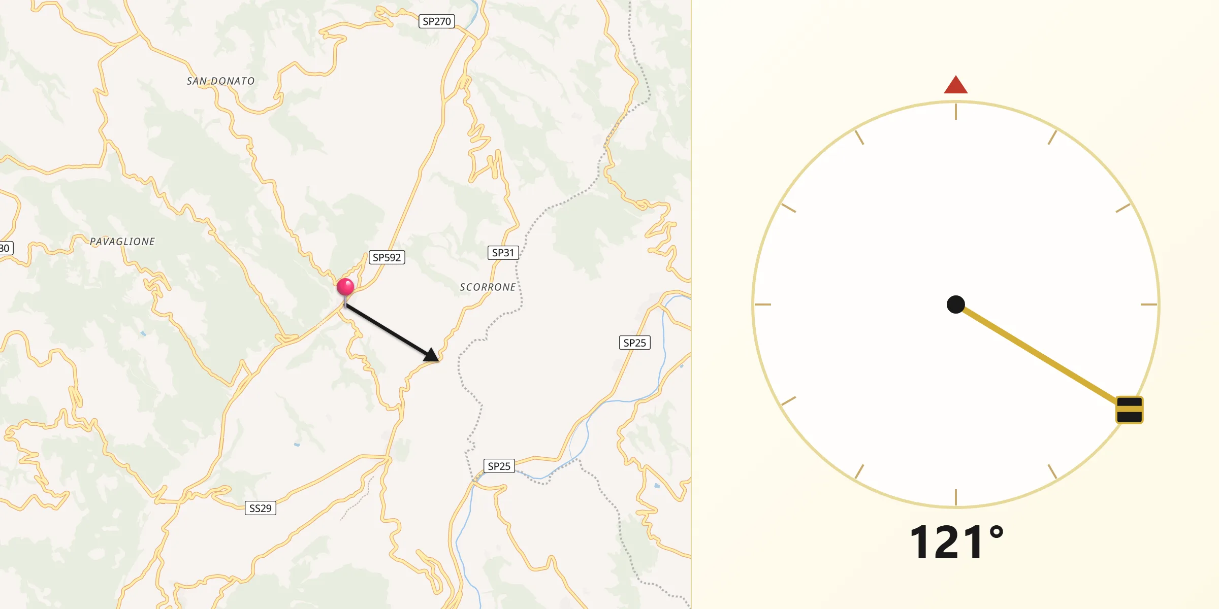 Direzione della Qibla da Rocchetta Belbo