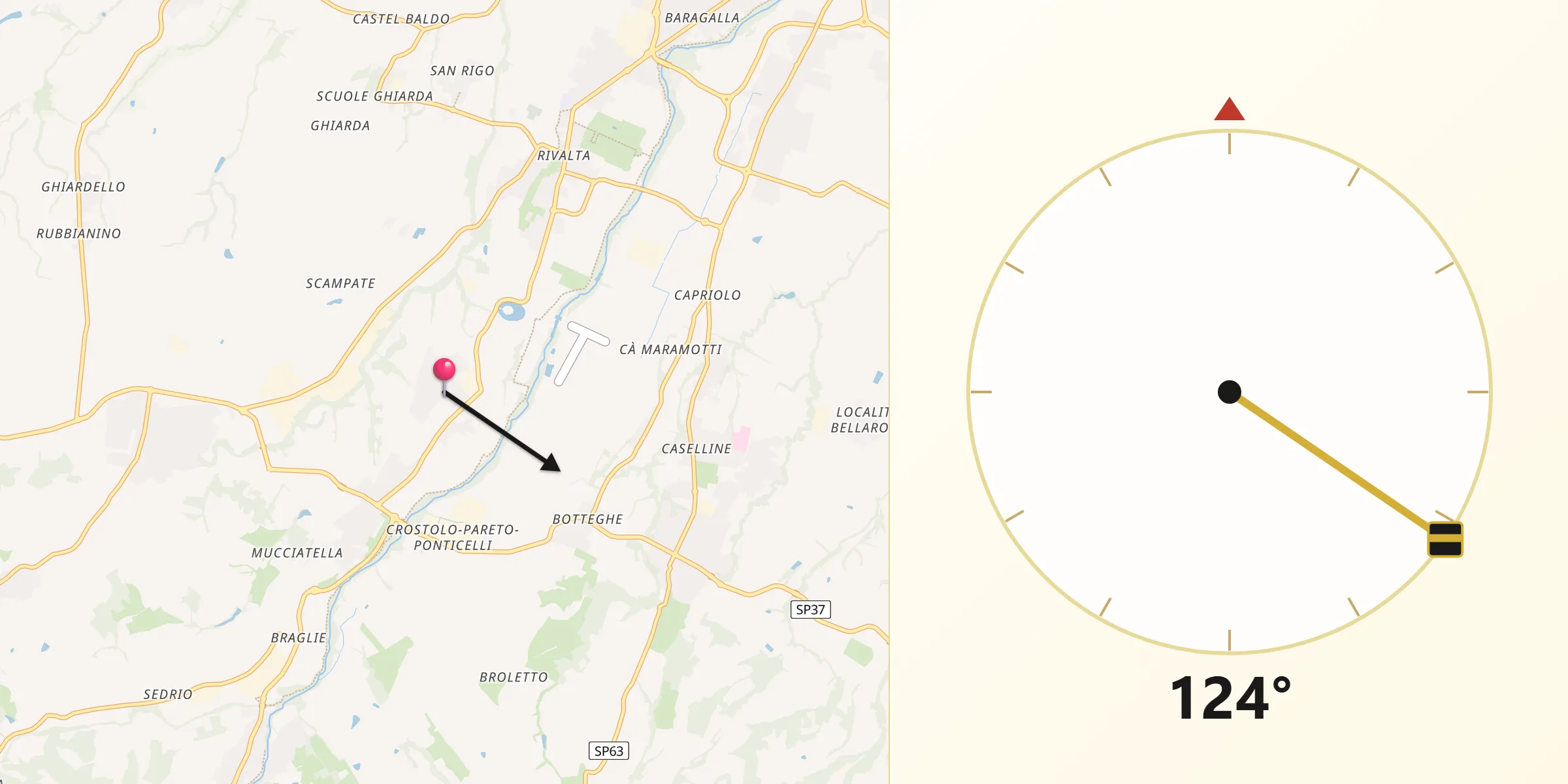 Direzione della Qibla da Forche