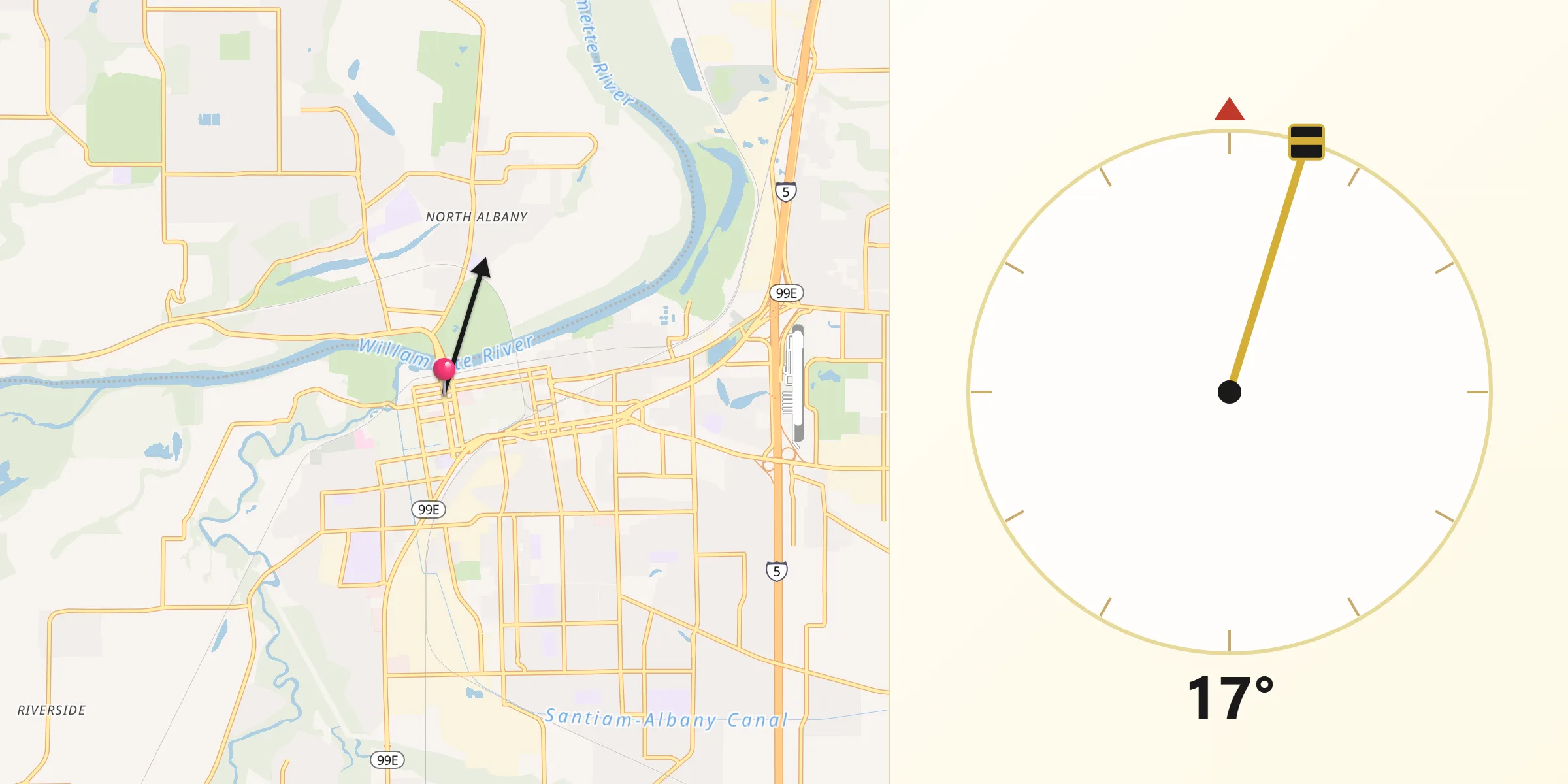Dirección de la Qibla desde Albany