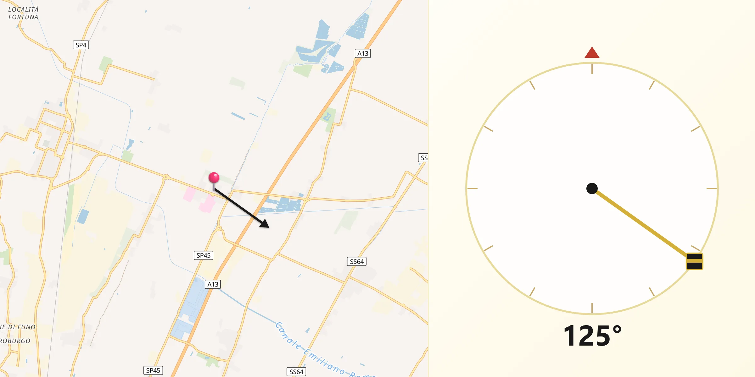 Direzione della Qibla da Bentivoglio