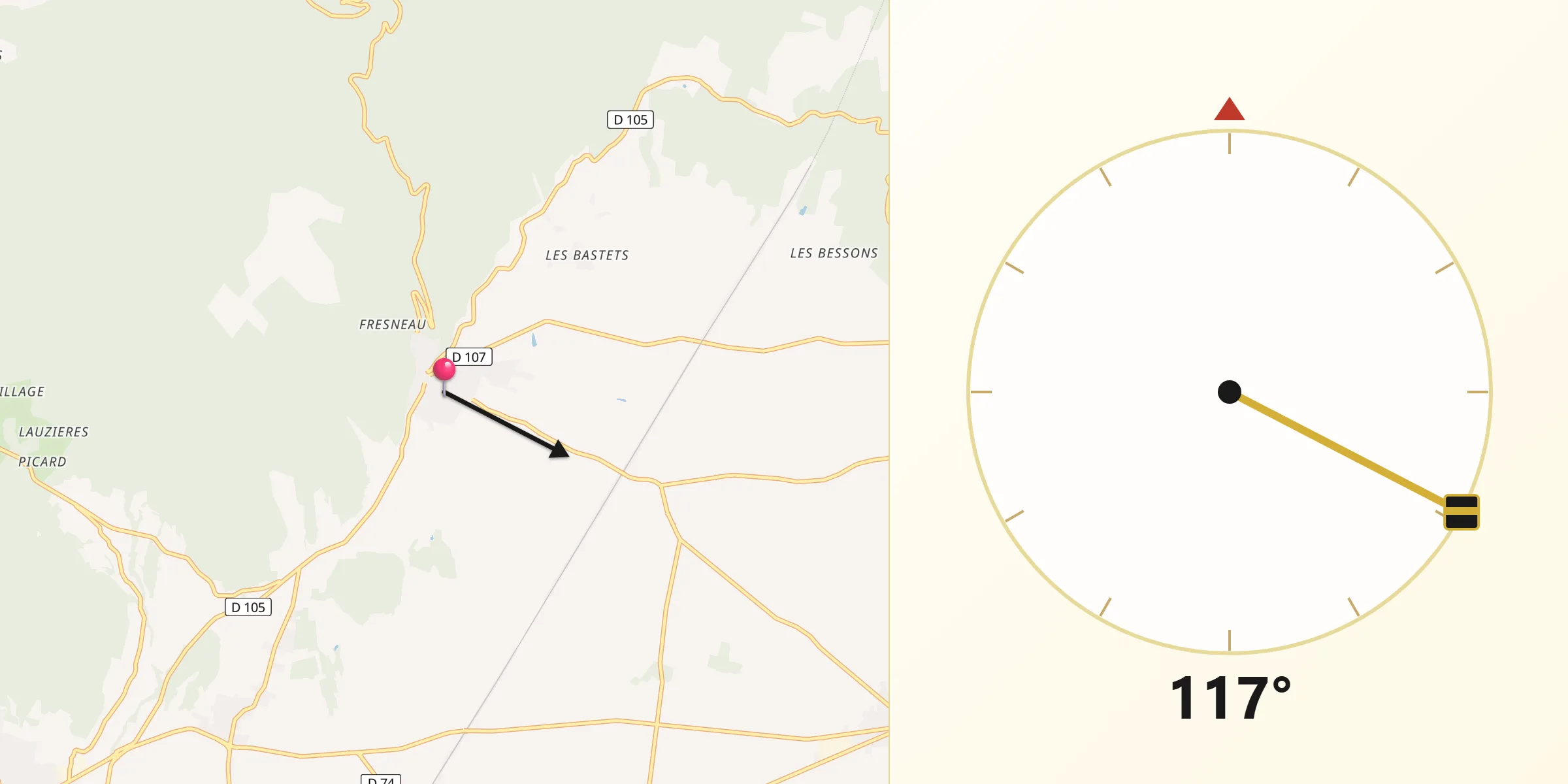 Direction vers la Qibla depuis Marsanne