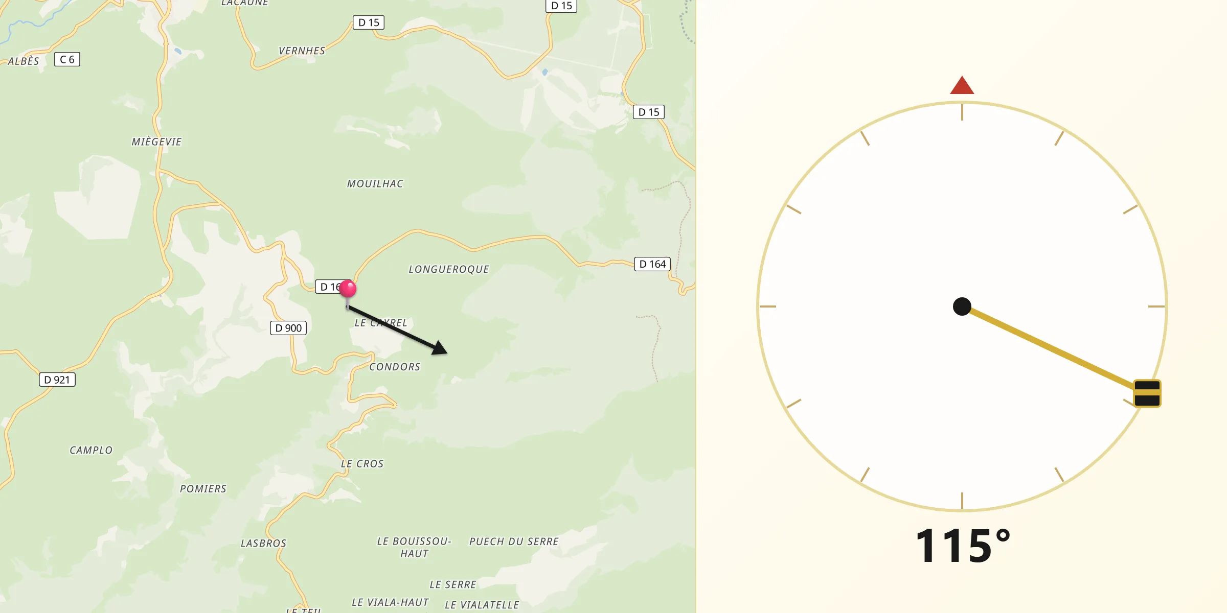 Direction vers la Qibla depuis Nasbinals