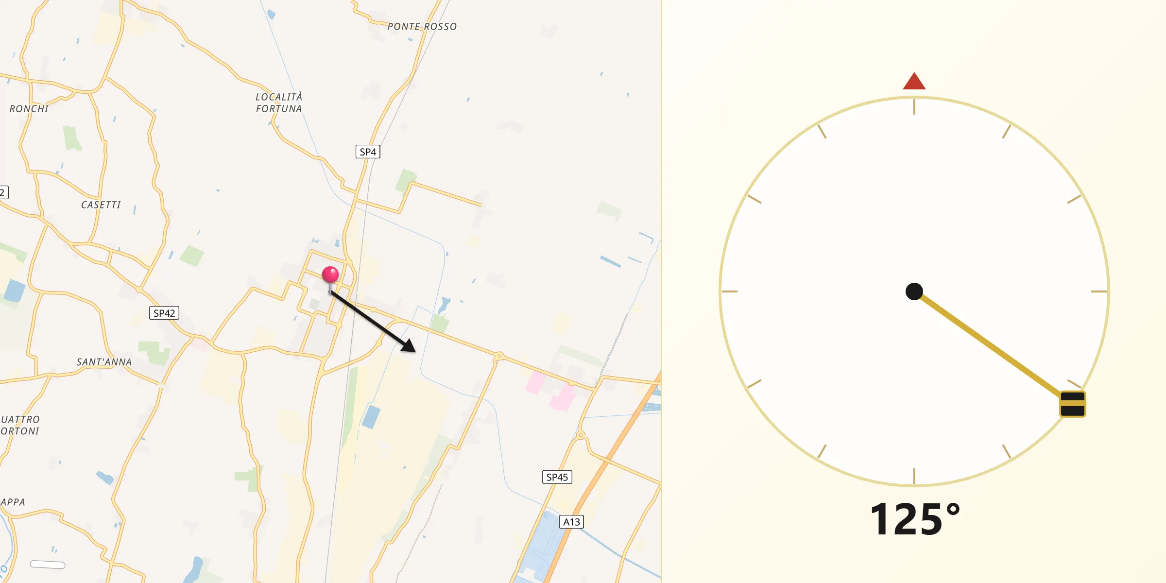 Direzione della Qibla da San Giorgio di Piano