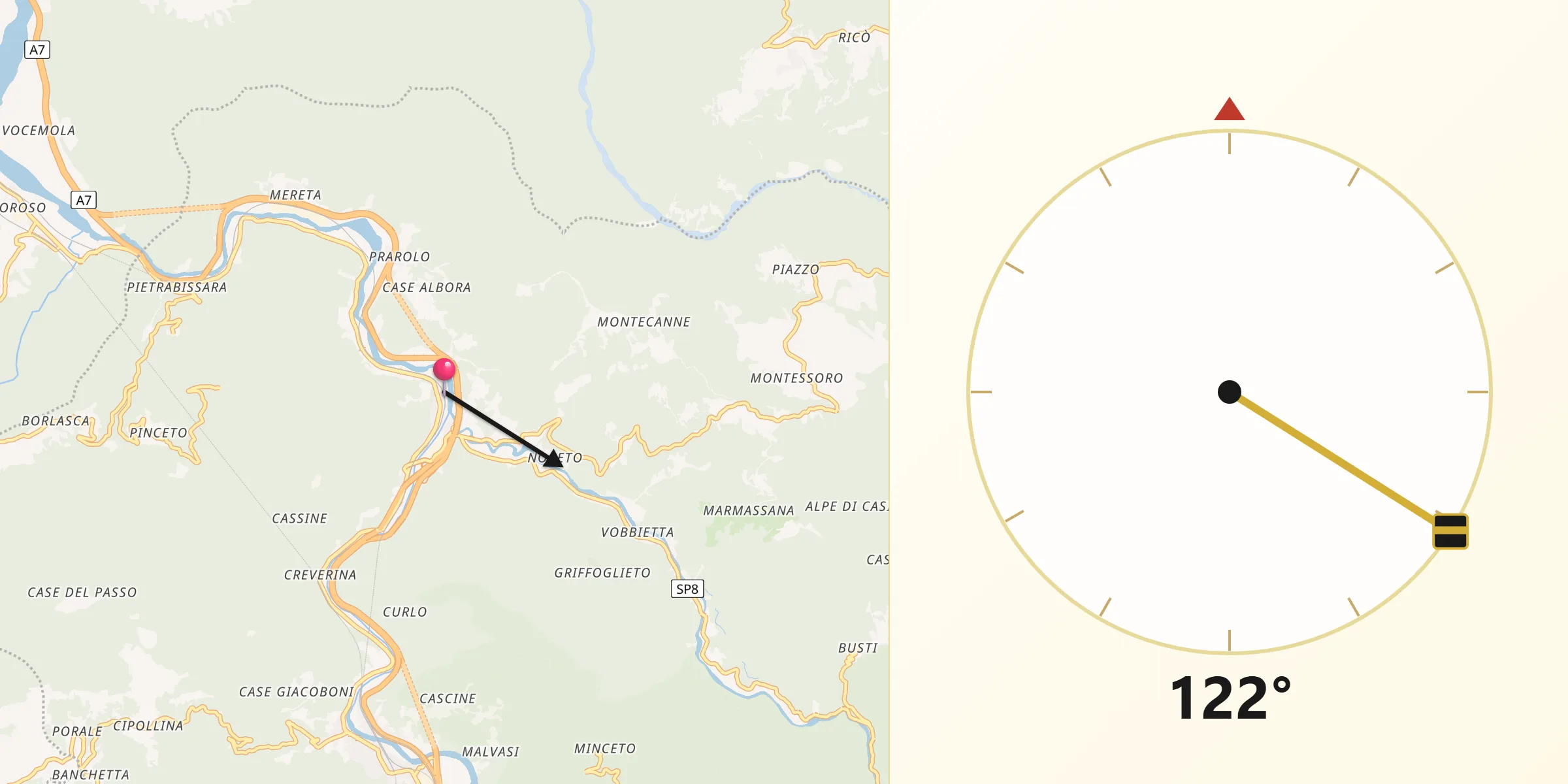 Direzione della Qibla da Isola del Cantone