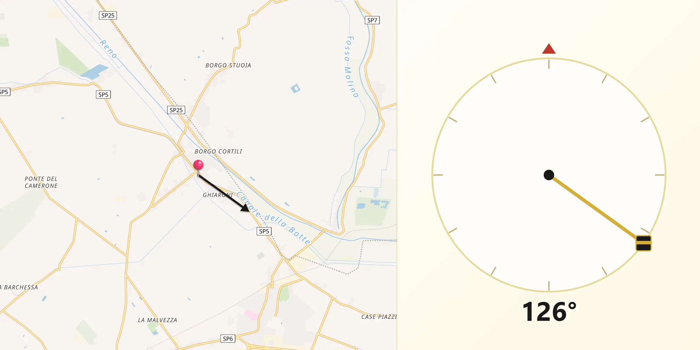 Direzione della Qibla da San Pietro Capofiume
