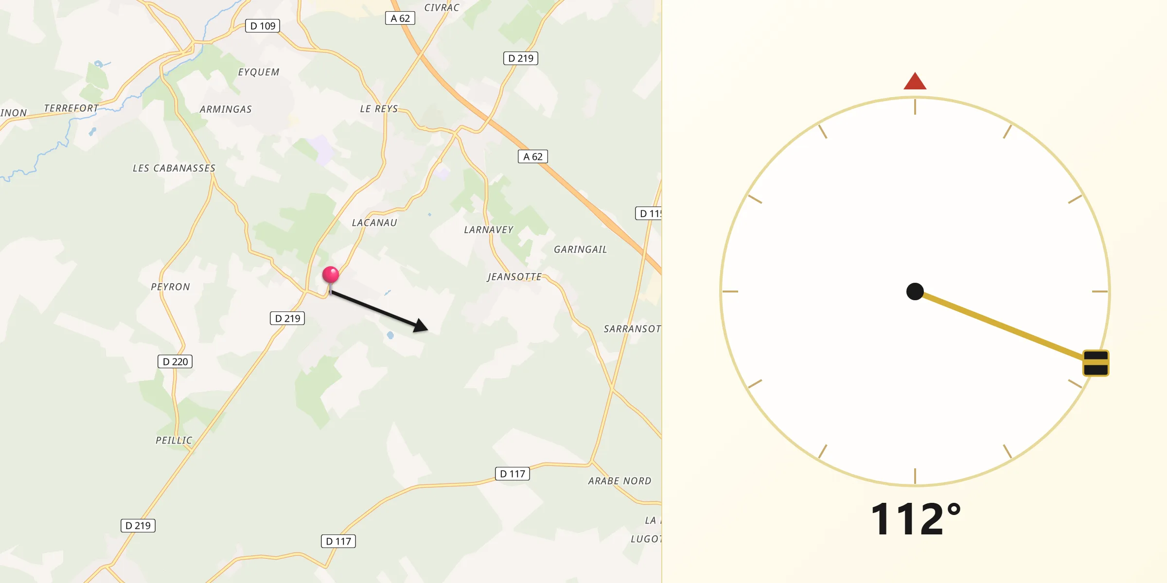 Direction vers la Qibla depuis Saint-Morillon