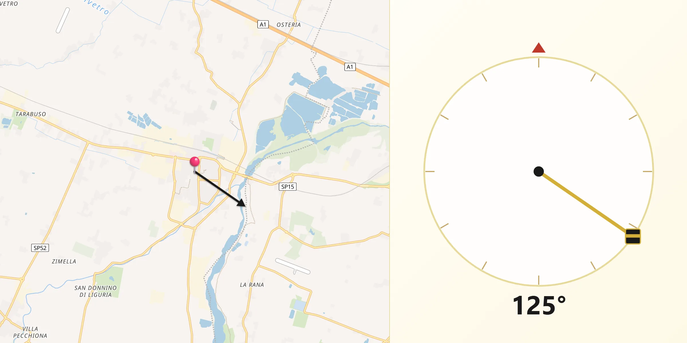 Direzione della Qibla da Rubiera