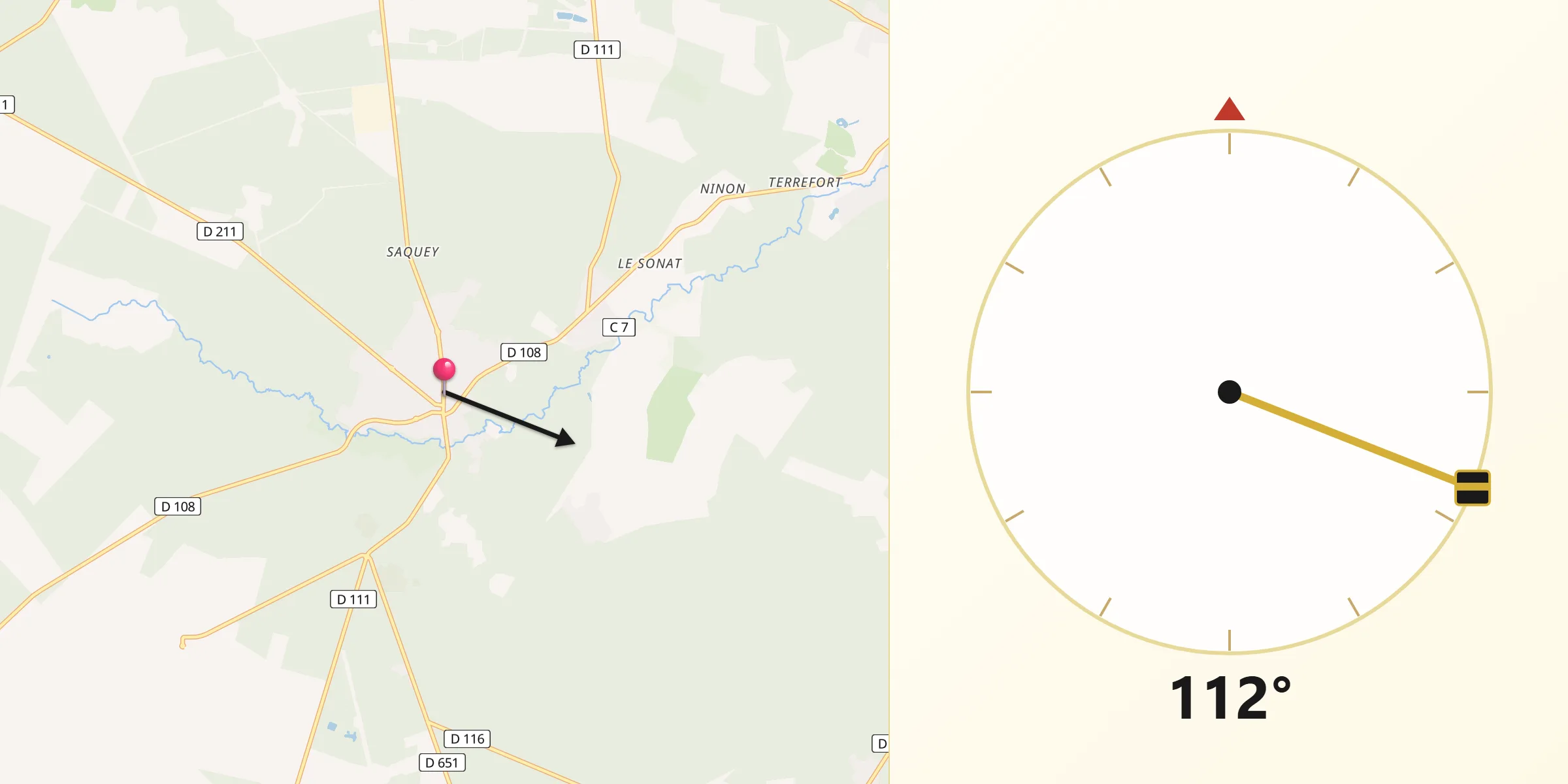 Direction vers la Qibla depuis Saucats