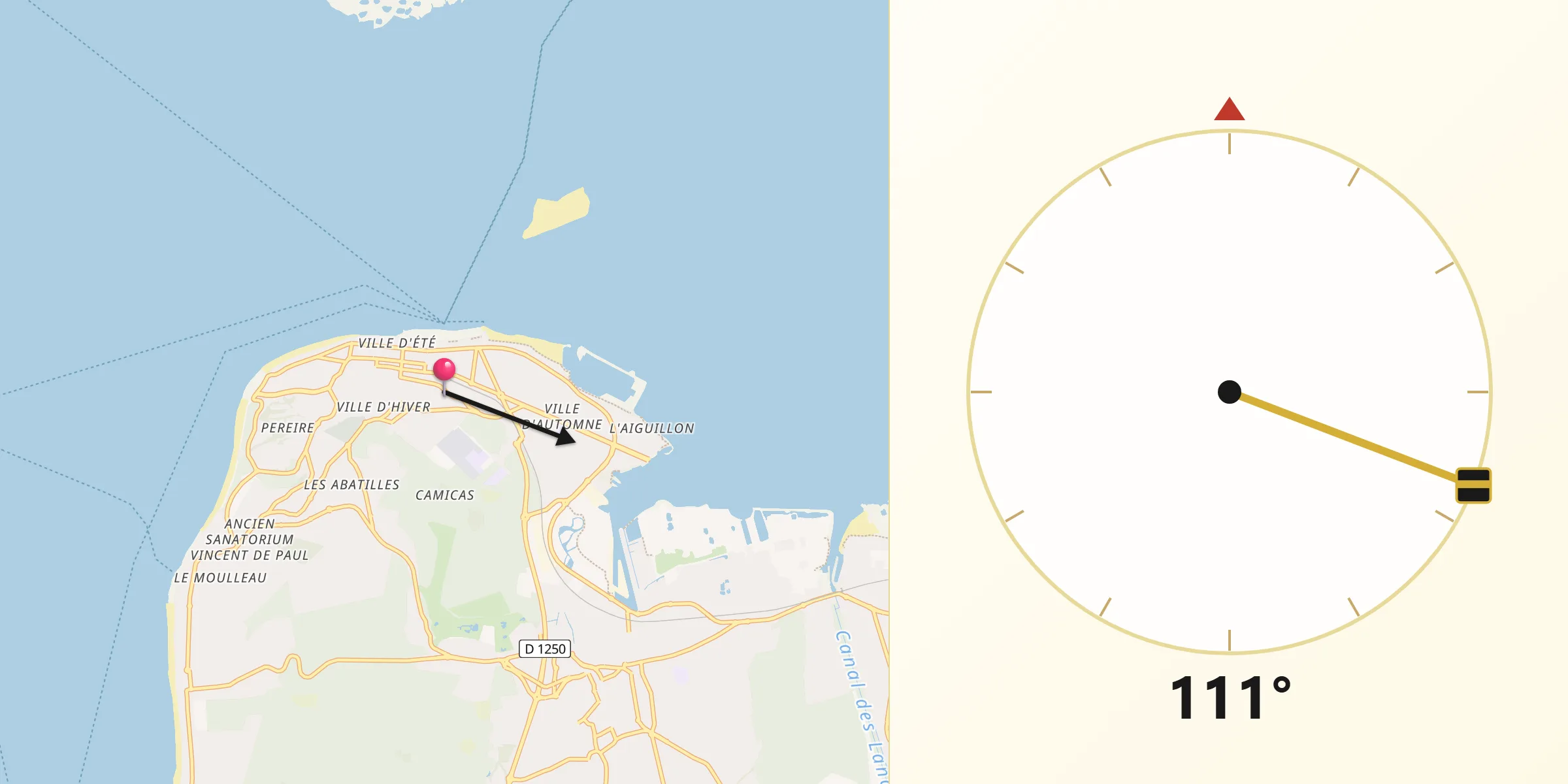 Direction vers la Qibla depuis Arcachon