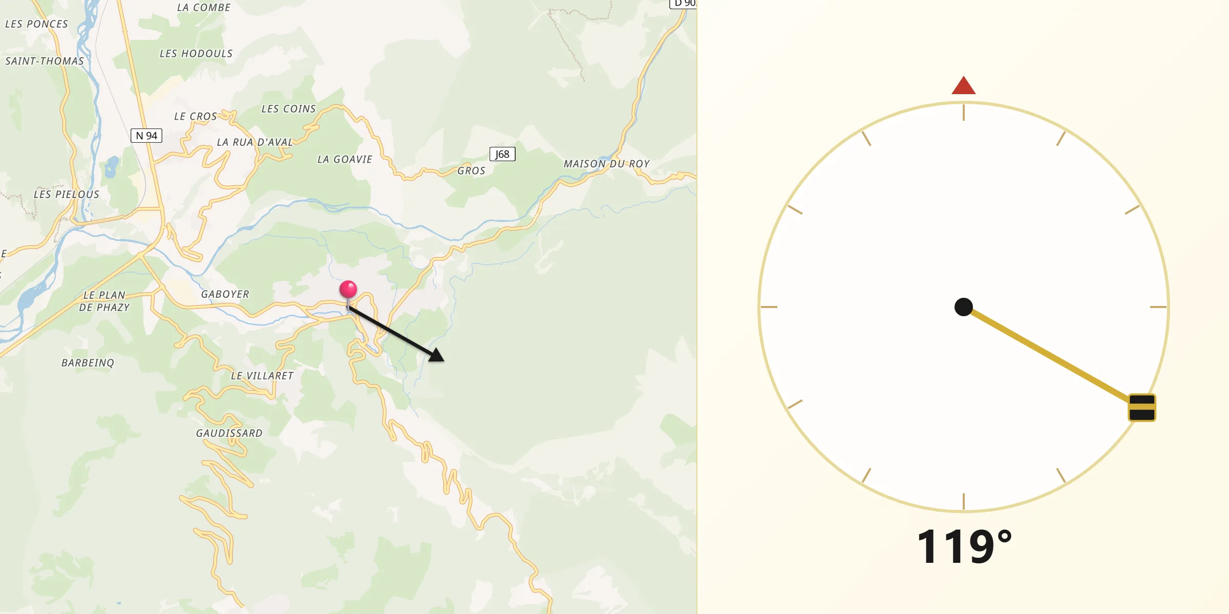 Direction vers la Qibla depuis Guillestre