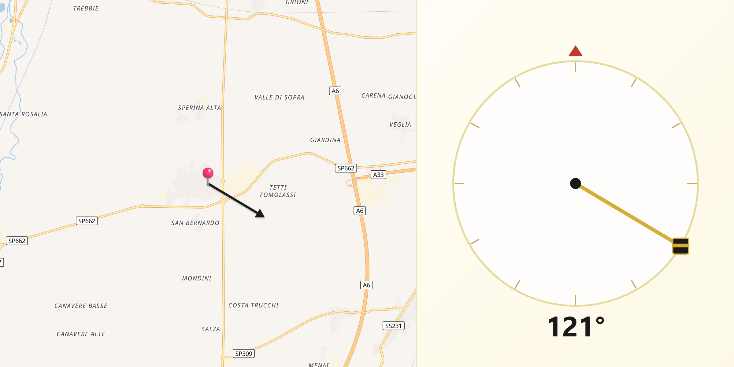 Direzione della Qibla da Marene