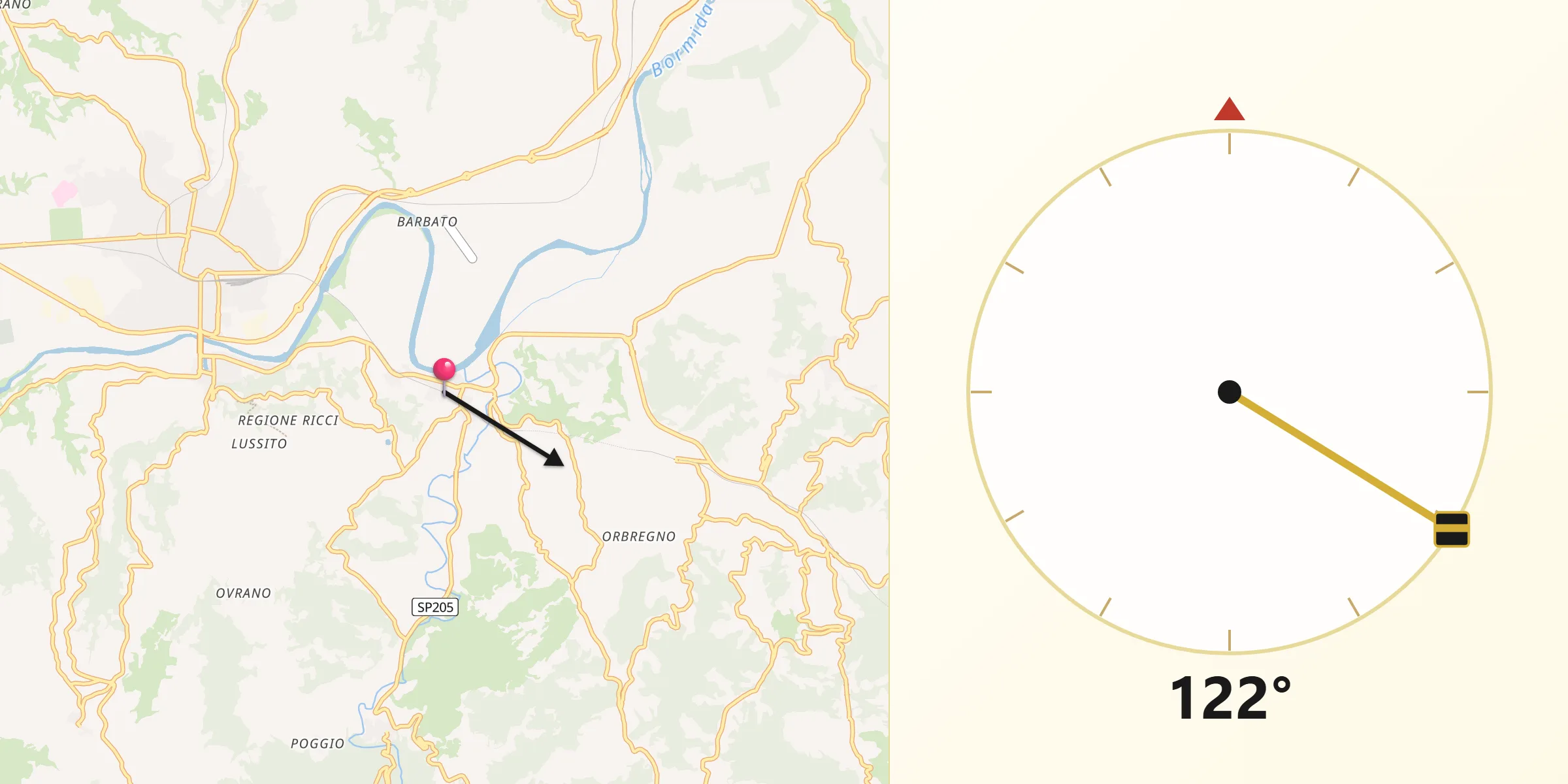 Direzione della Qibla da Visone